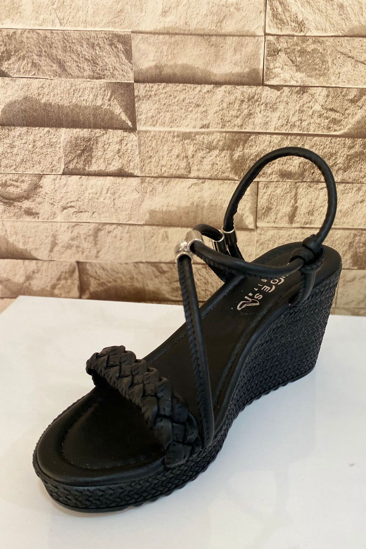 Kadın Örgü Tedaylı 8 cm Dolgu Topuklu Sandalet 4010-123-0002 - Görsel 3