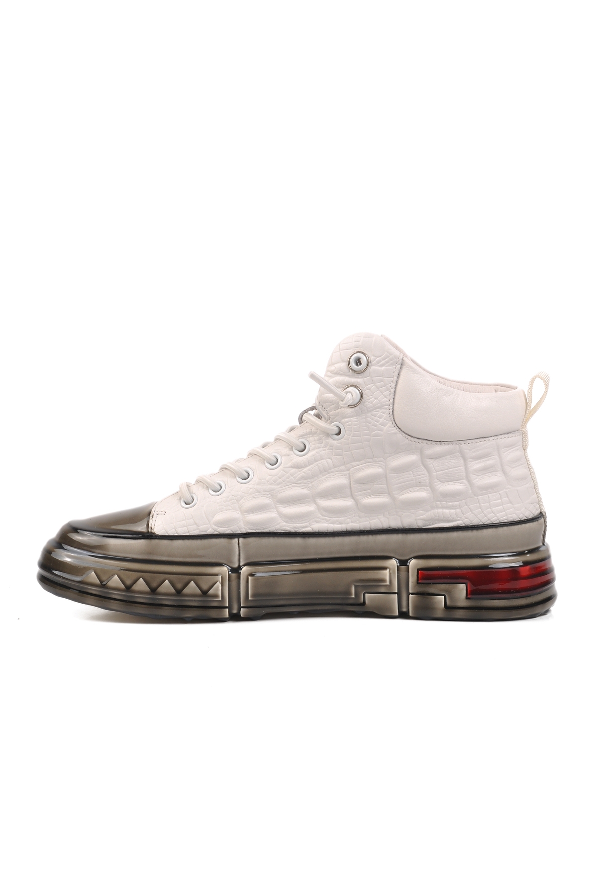 Beyaz Hakiki Deri Bilek Boy Erkek Sneaker - Görsel 3