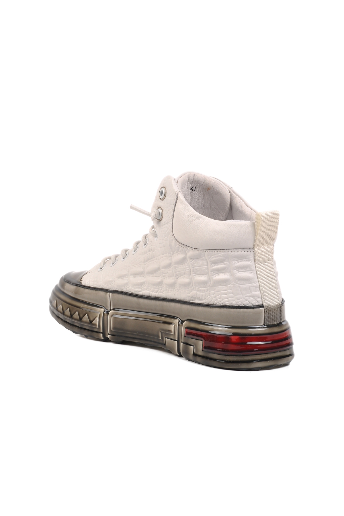 Beyaz Hakiki Deri Bilek Boy Erkek Sneaker - Görsel 5