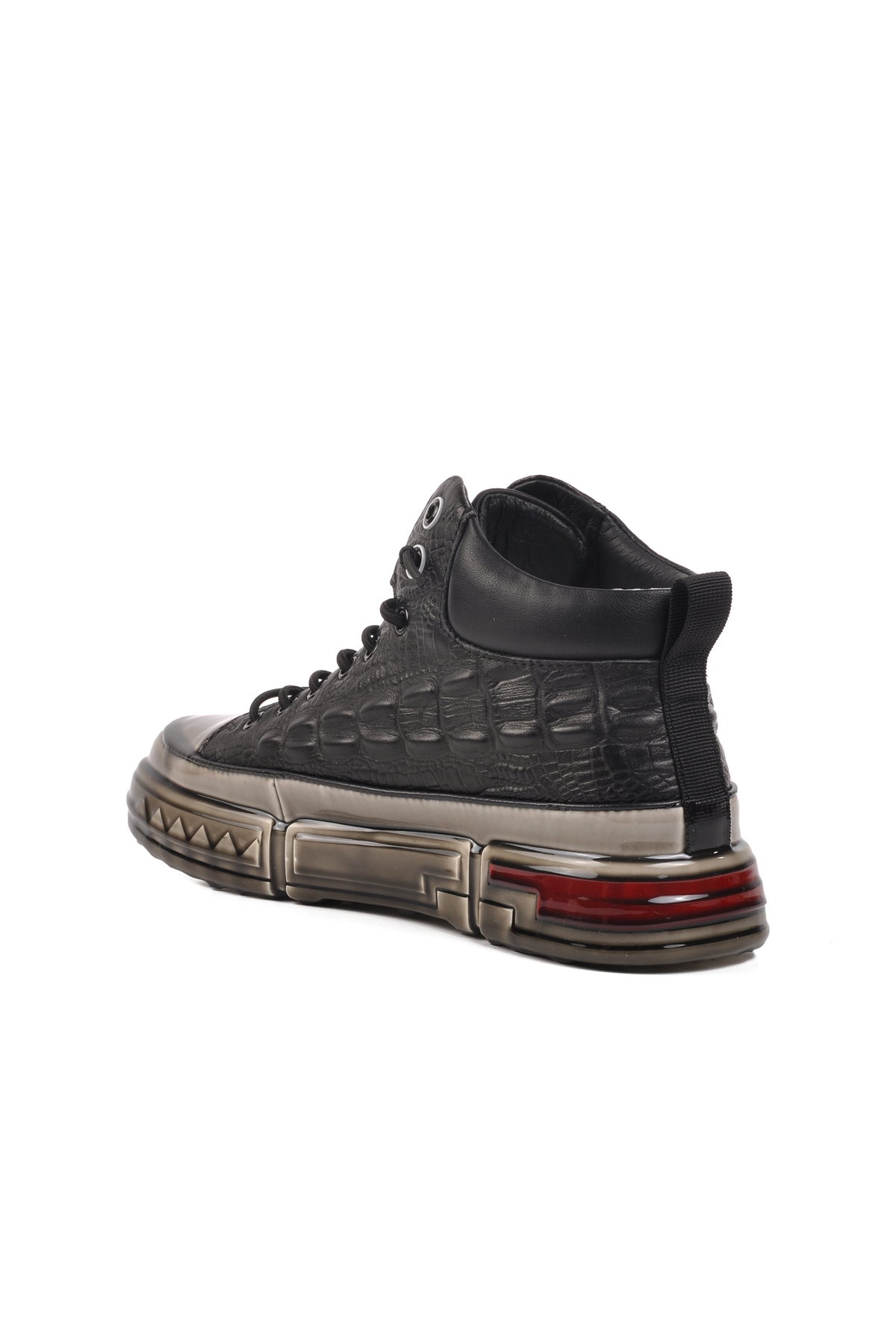 Siyah Hakiki Deri Bilek Boy Erkek Sneaker - Görsel 5