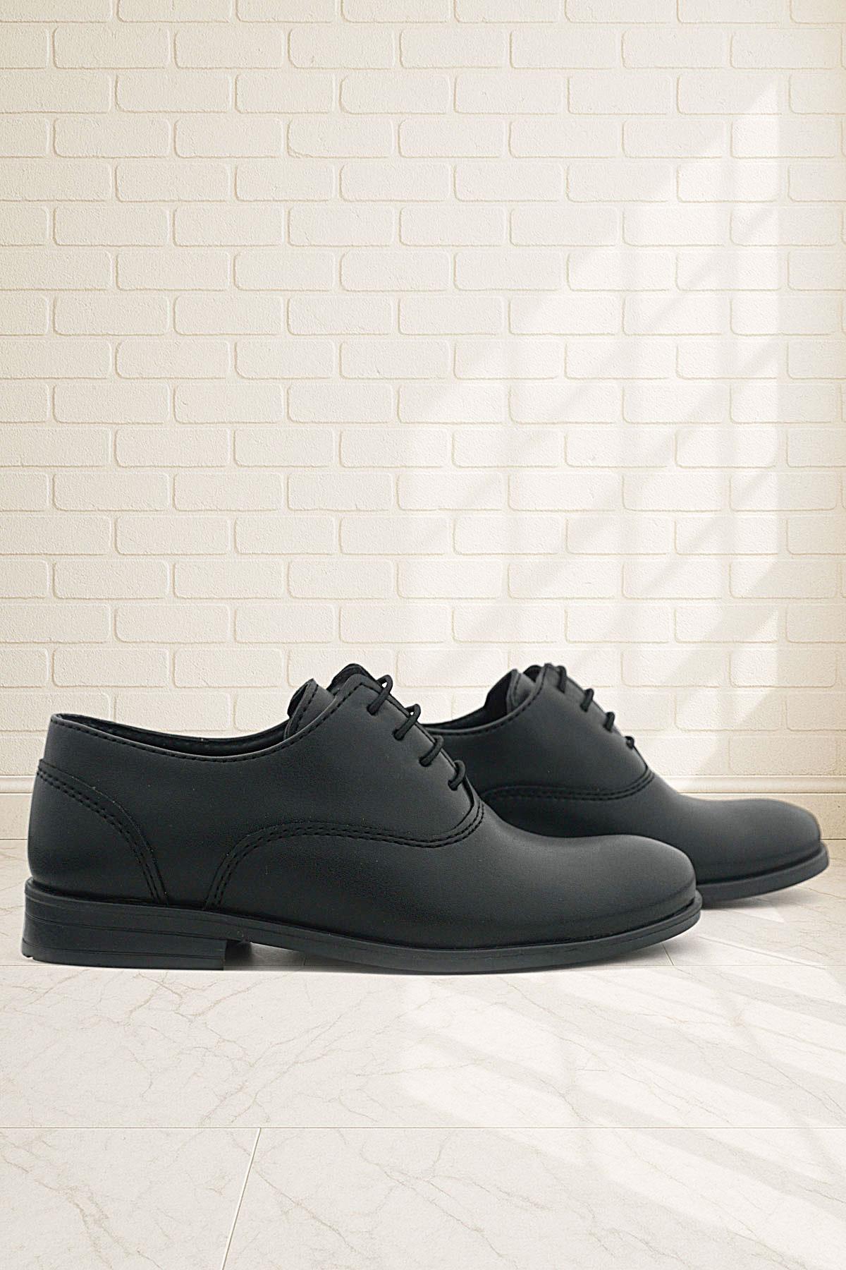 Smokin Siyah Mat Bağcıklı Çocuk Klasik Ayakkabısı - Görsel 2