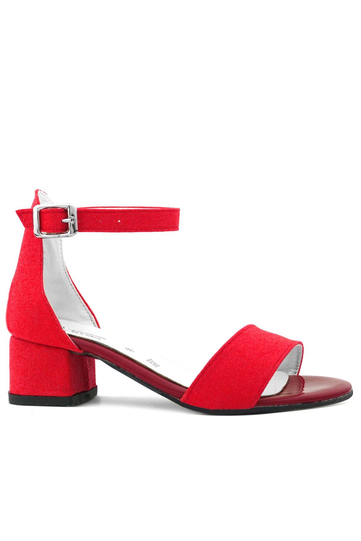 Lilo Simli Kırmızı Tek Bantlı Kız Çocuk Topuklu Abiye Ayakkabı - Görsel 2