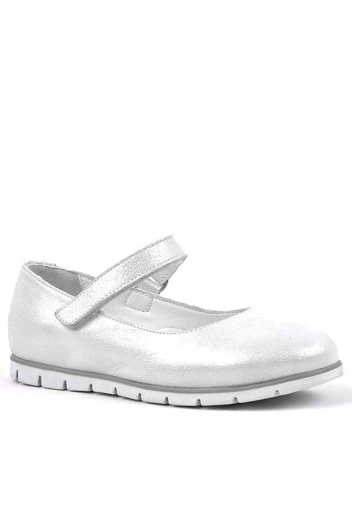 Hakiki Deri Gümüş Cırtlı Kız Çocuk Babet - Görsel 2