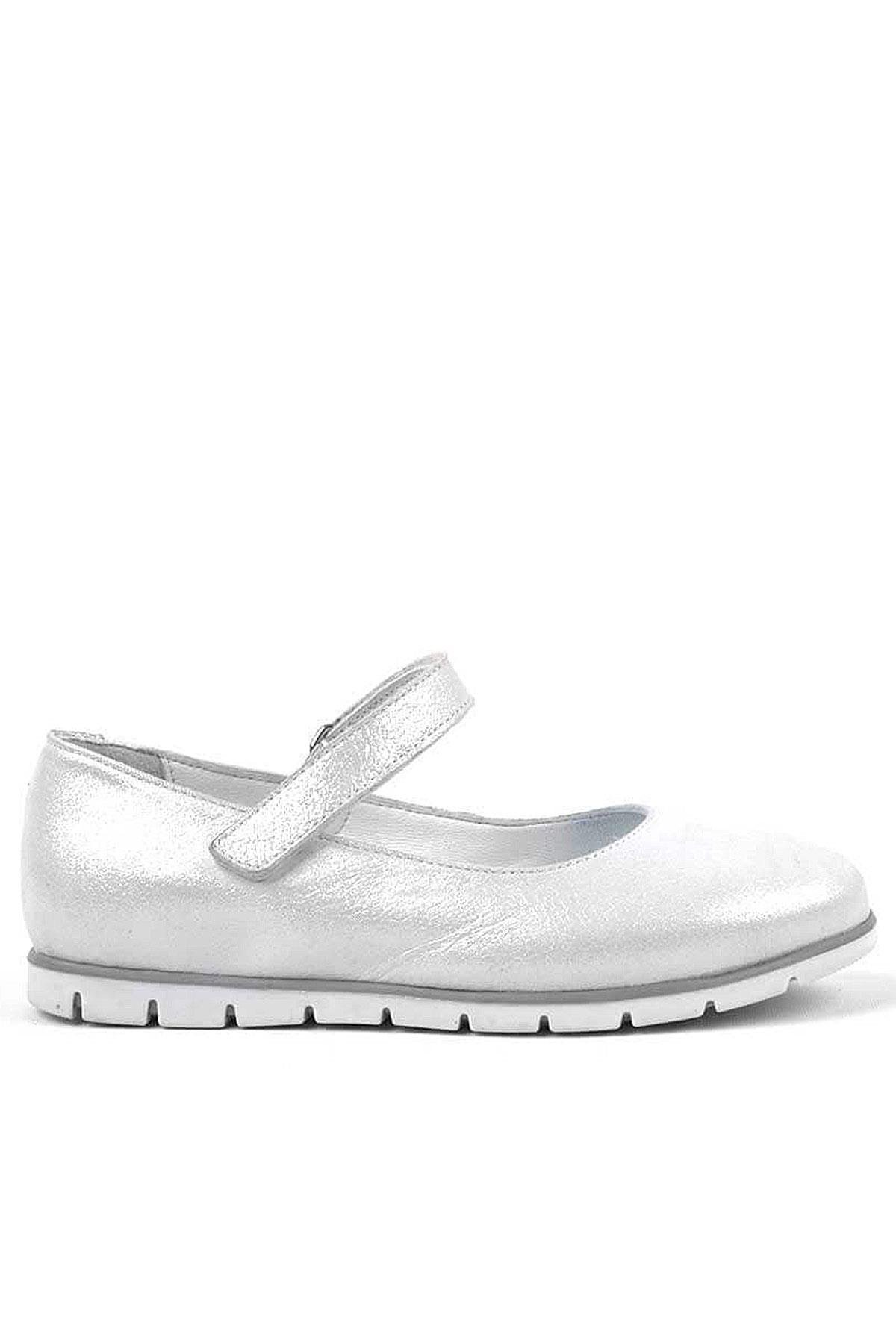 Hakiki Deri Gümüş Cırtlı Kız Çocuk Babet - Görsel 3