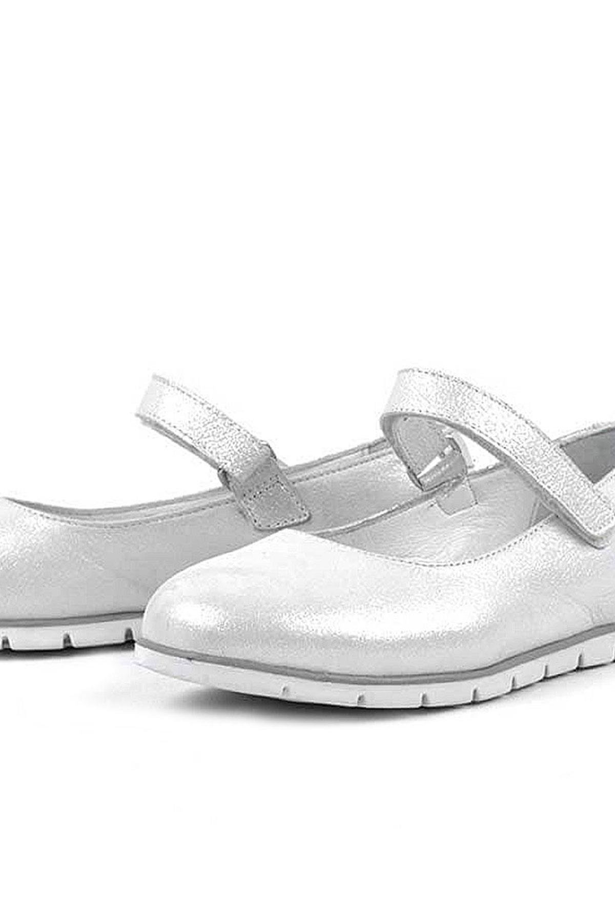 Hakiki Deri Gümüş Cırtlı Kız Çocuk Babet - Görsel 7