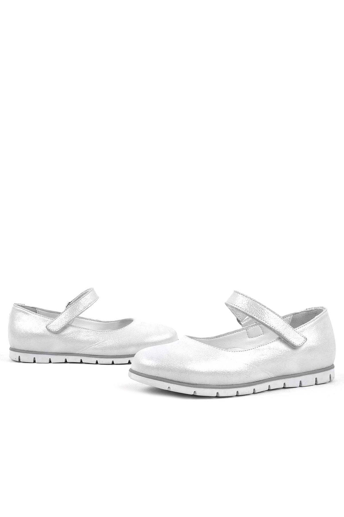 Hakiki Deri Gümüş Cırtlı Kız Çocuk Babet - Görsel 8