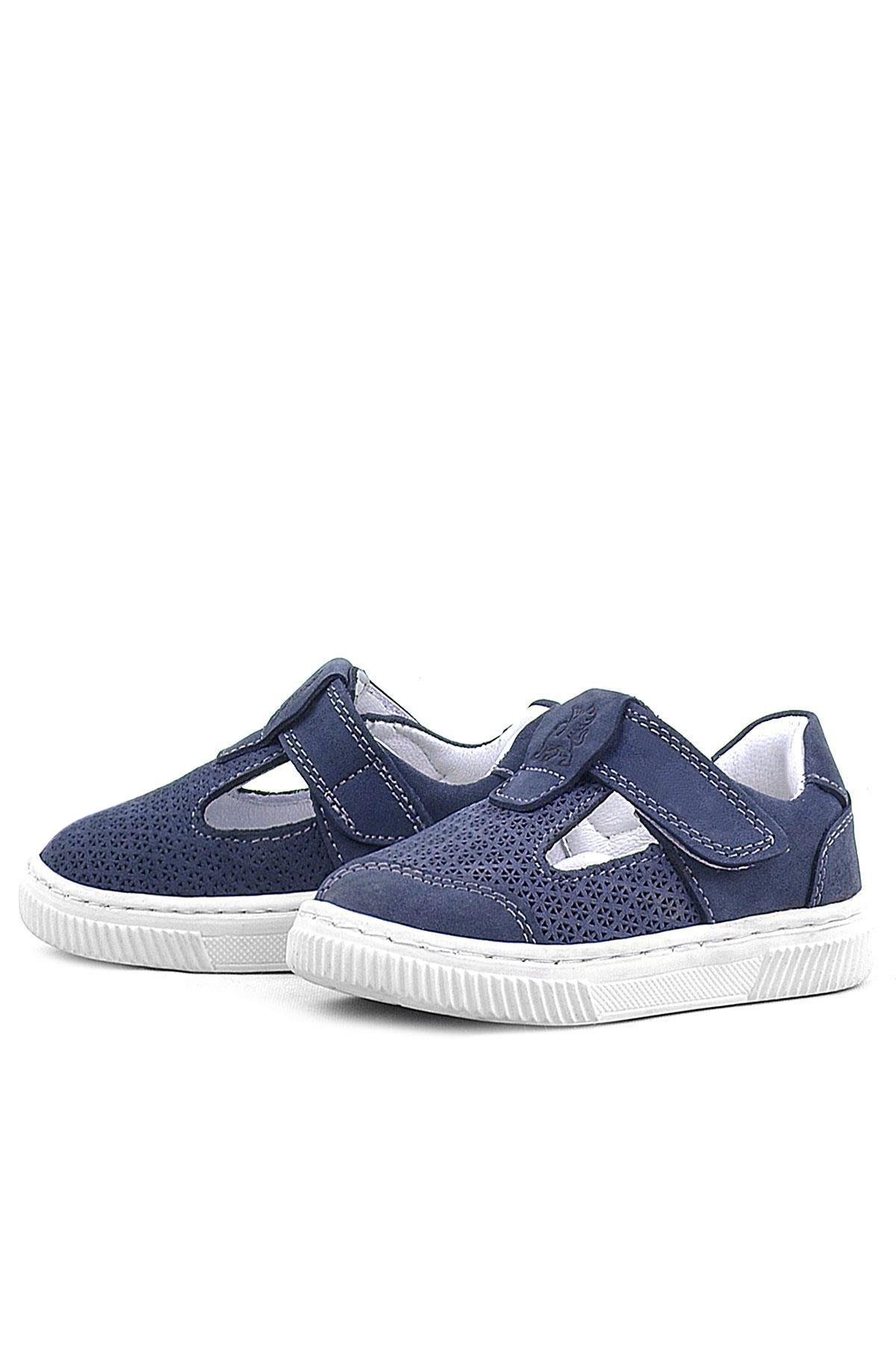 Bheem Hakiki Deri Lacivert Nubuk Cırtlı Bebek Sneaker Sandalet - Görsel 6