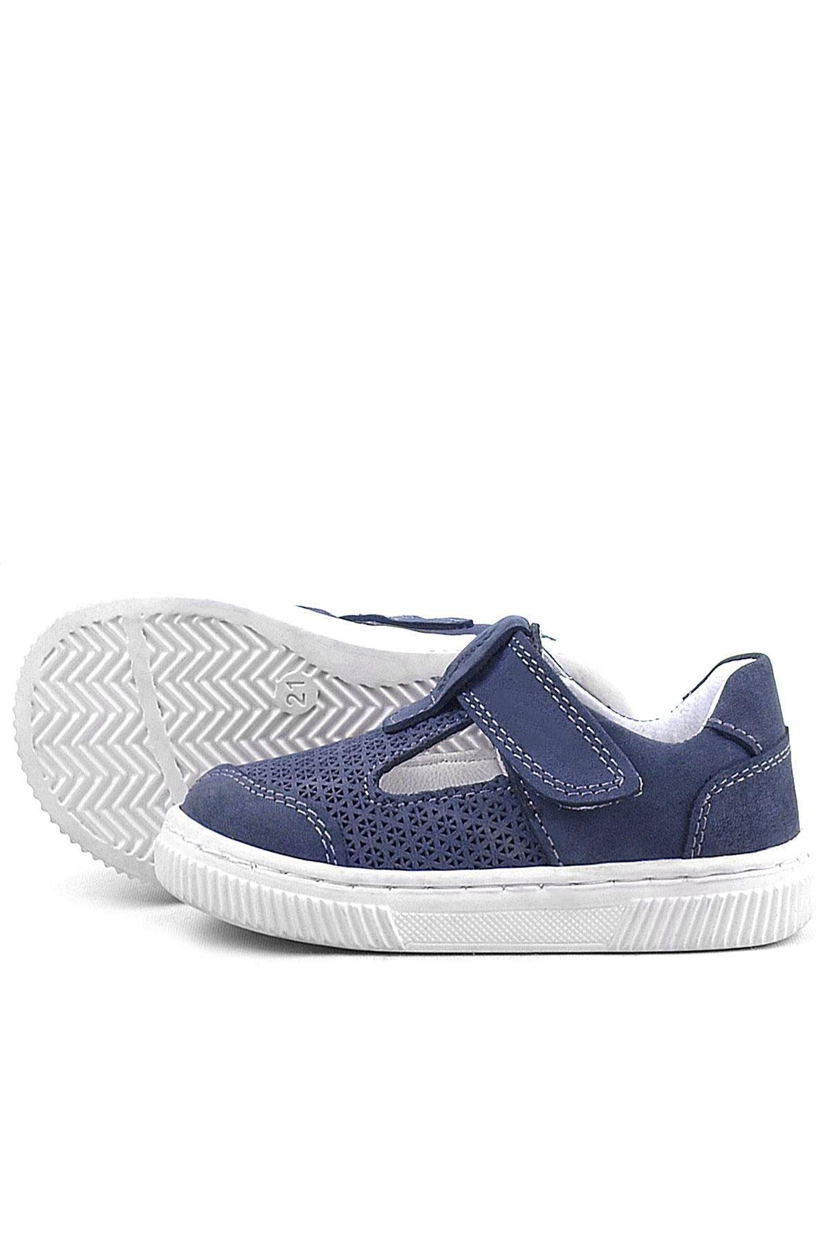 Bheem Hakiki Deri Lacivert Nubuk Cırtlı Bebek Sneaker Sandalet - Görsel 7