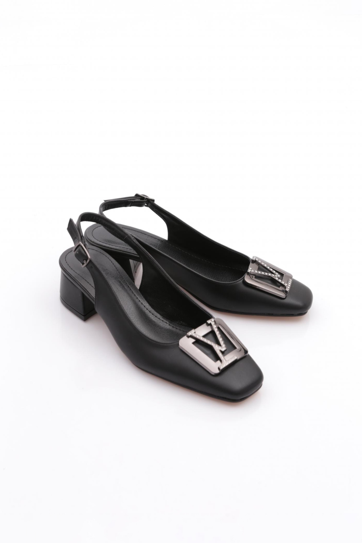 K339 Kadin Arkasi Kemerli Tokali Topuklu Ayakkabi - Görsel 3
