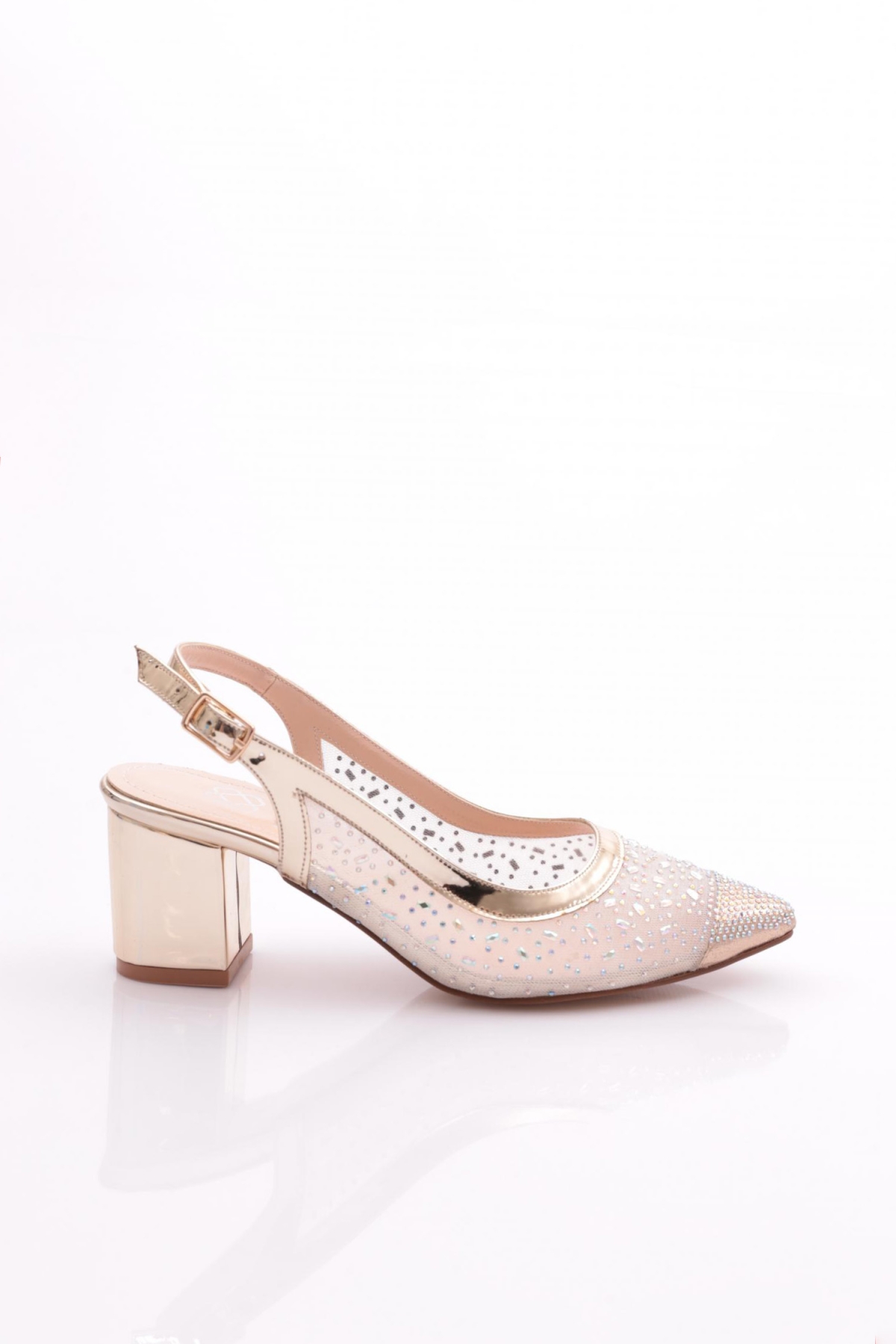 K145 Kadin Sivri Burun Yanlari Transparan Arkasi Kemerli Küt Topuklu Ayakkabi - Görsel 2