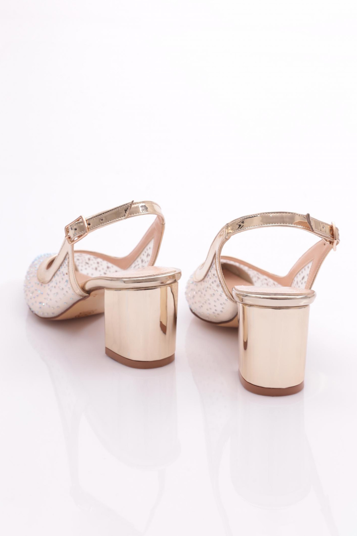 K145 Kadin Sivri Burun Yanlari Transparan Arkasi Kemerli Küt Topuklu Ayakkabi - Görsel 4