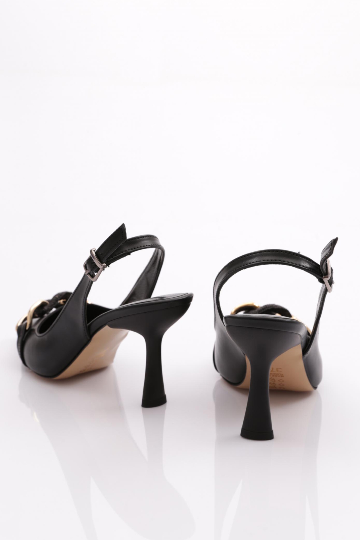 4141 Kadin Önü Kalin Zincir Desenli Topuklu Ayakkabi - Görsel 4