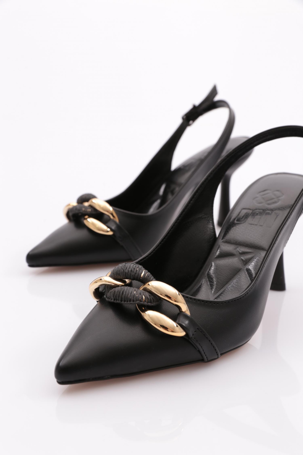 4141 Kadin Önü Kalin Zincir Desenli Topuklu Ayakkabi - Görsel 5