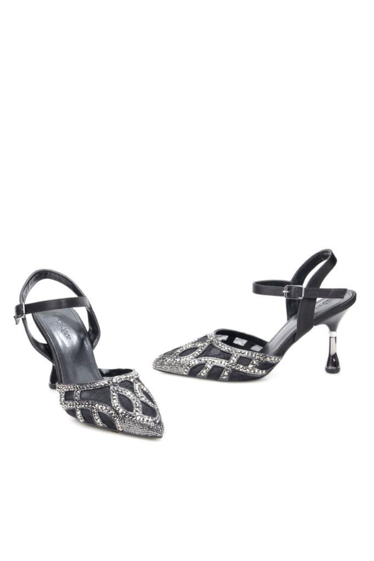 Pisagor Ps-33350 8,5 Cm Topuklu Kadın Taşlı Arkası Açık Stiletto Abiye Ayakkabı - Görsel 4