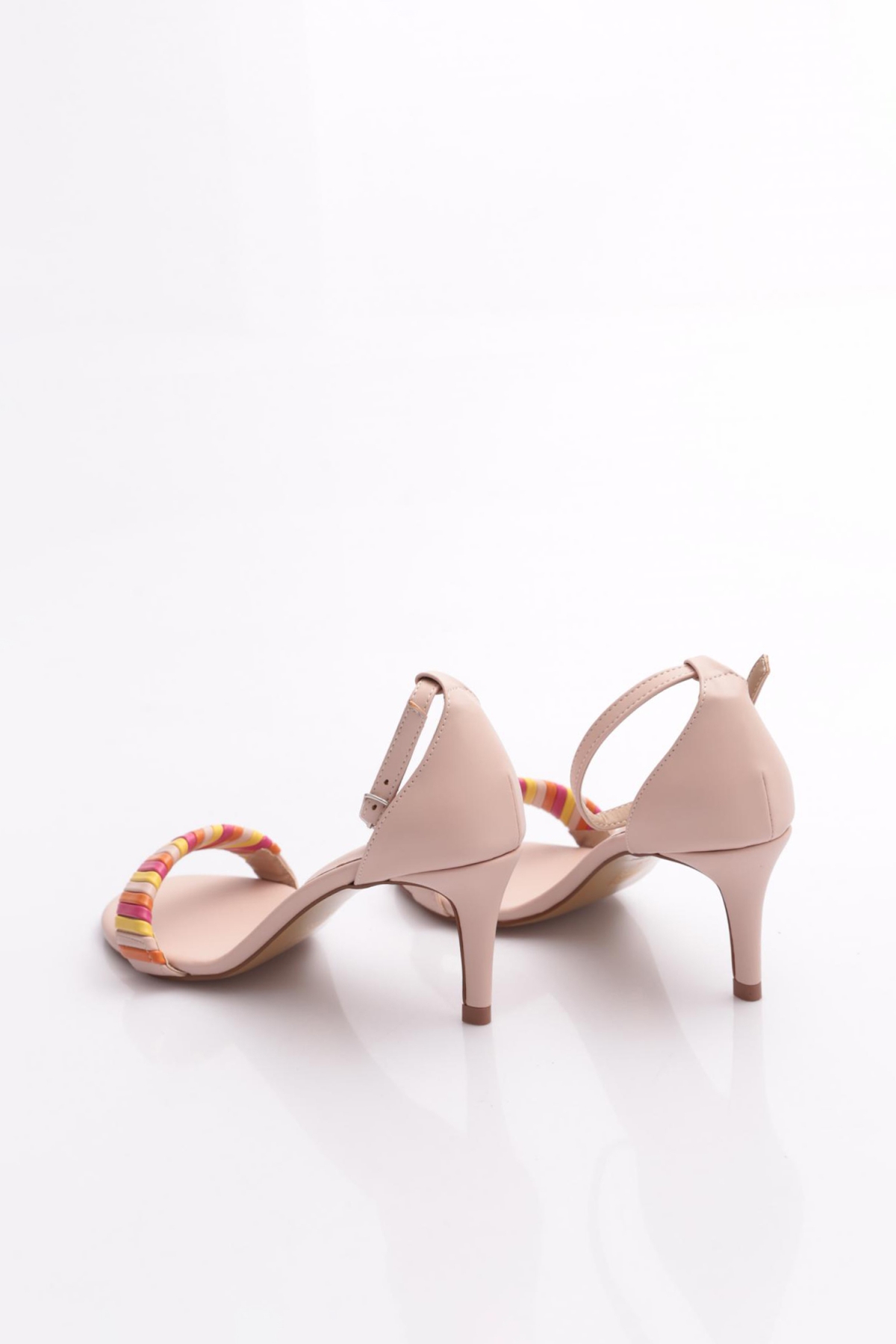 5315 Kadin Bilekten Bağlama Renkli Şerit Topuklu Ayakkabi - Görsel 4