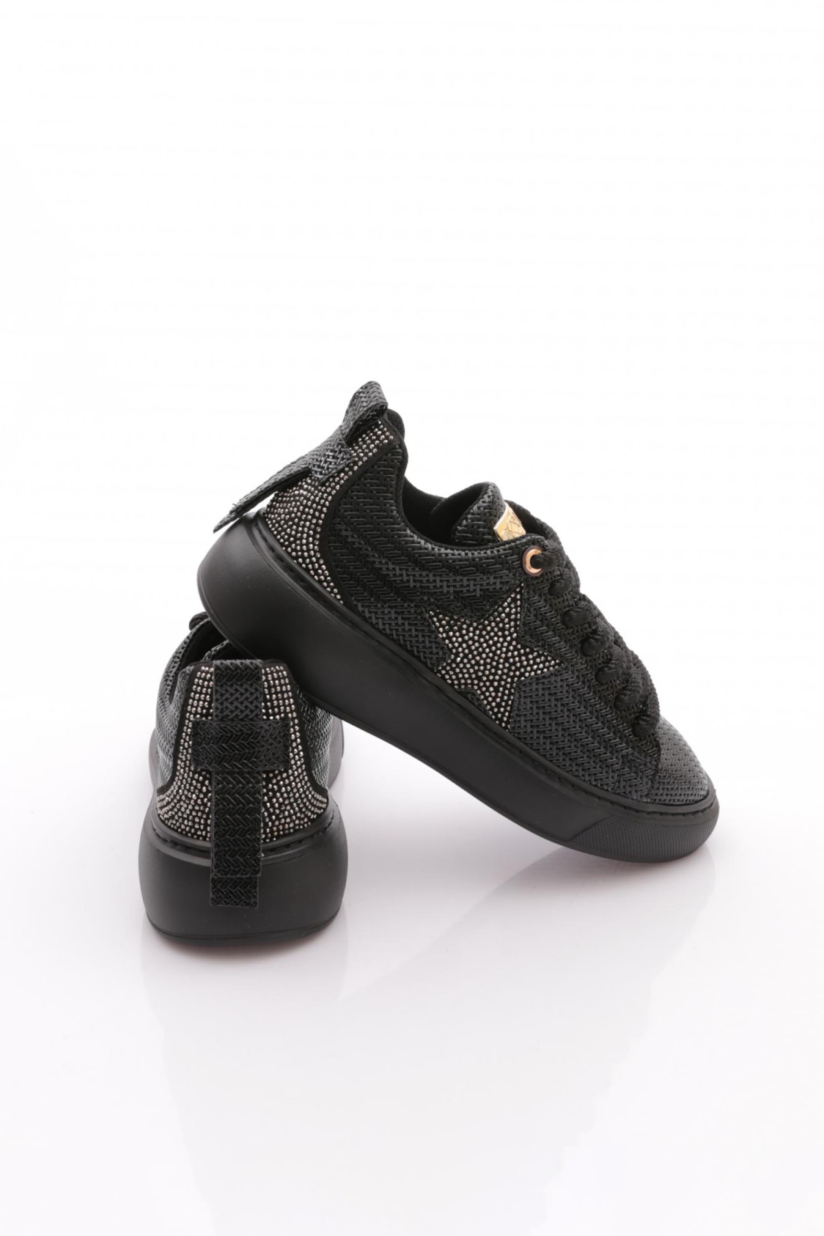 B1004 Kadin Silver Taşli Baskili Sneakers Ayakkabi - Görsel 4