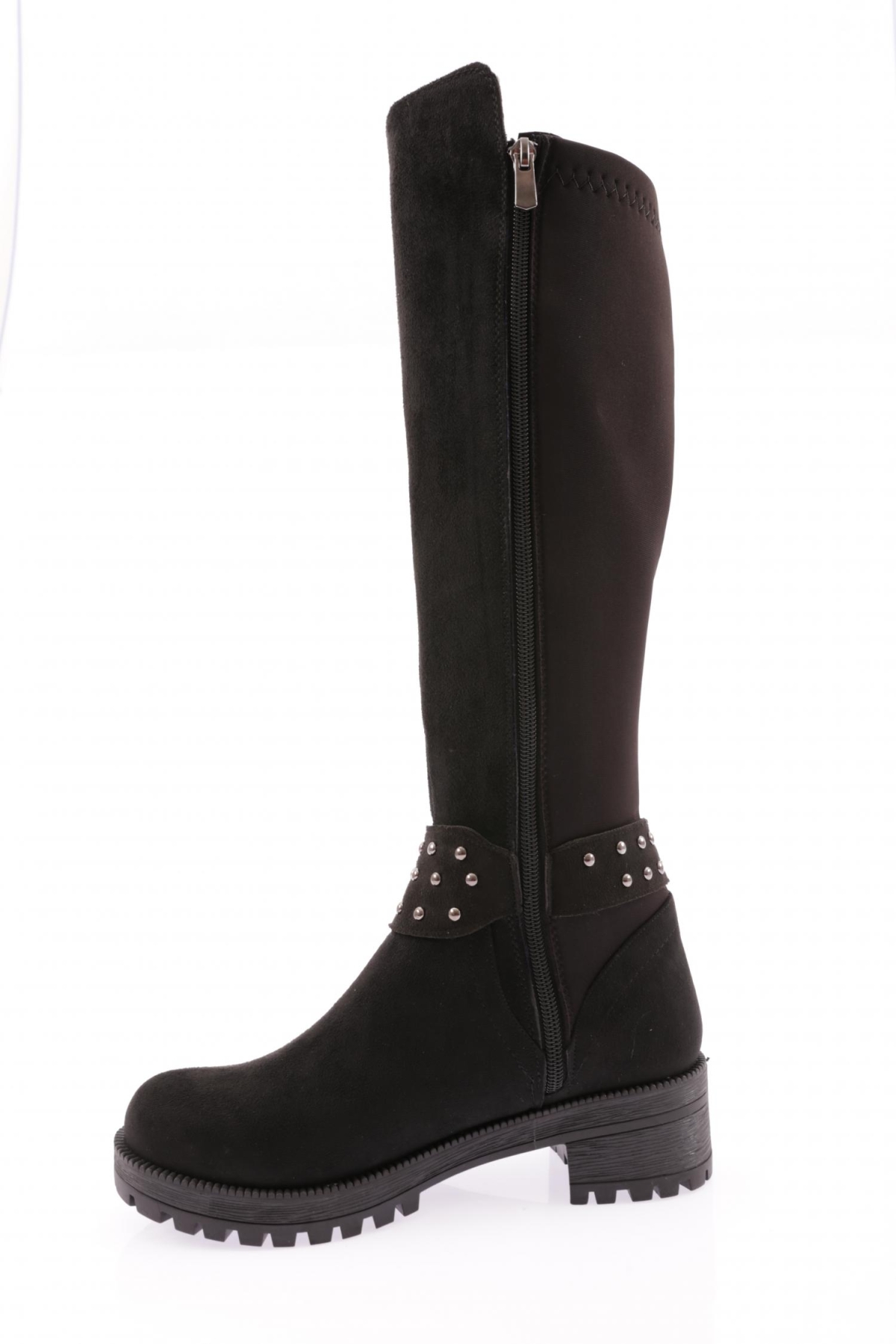 607 KADIN BİLEK TOKALI ZİNCİR DETAYLI ARKASI STRETCH KNEE HİGH FLATS ÇİZME - Görsel 4