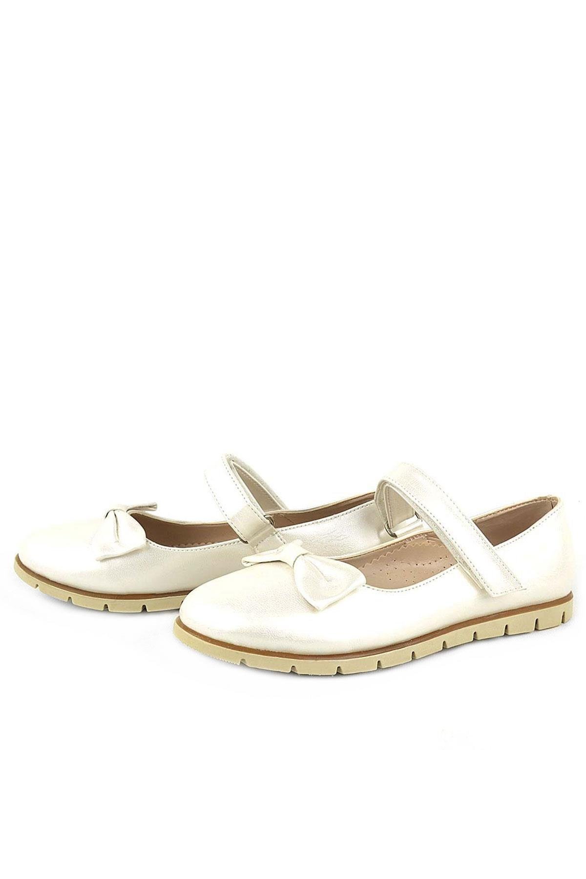 Ekru Rugan Fiyonklu Cırtlı Kız Çocuk Babet - Görsel 5