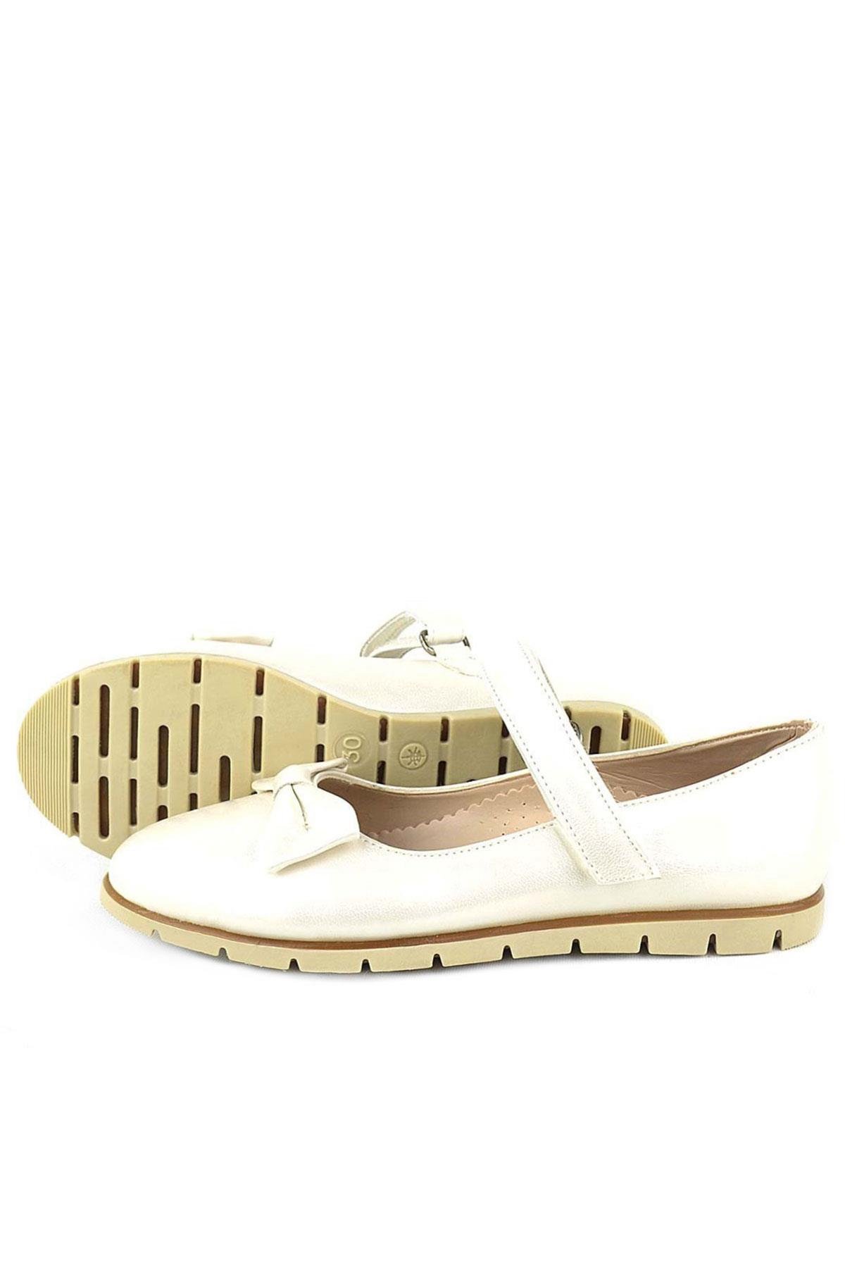 Ekru Rugan Fiyonklu Cırtlı Kız Çocuk Babet - Görsel 6