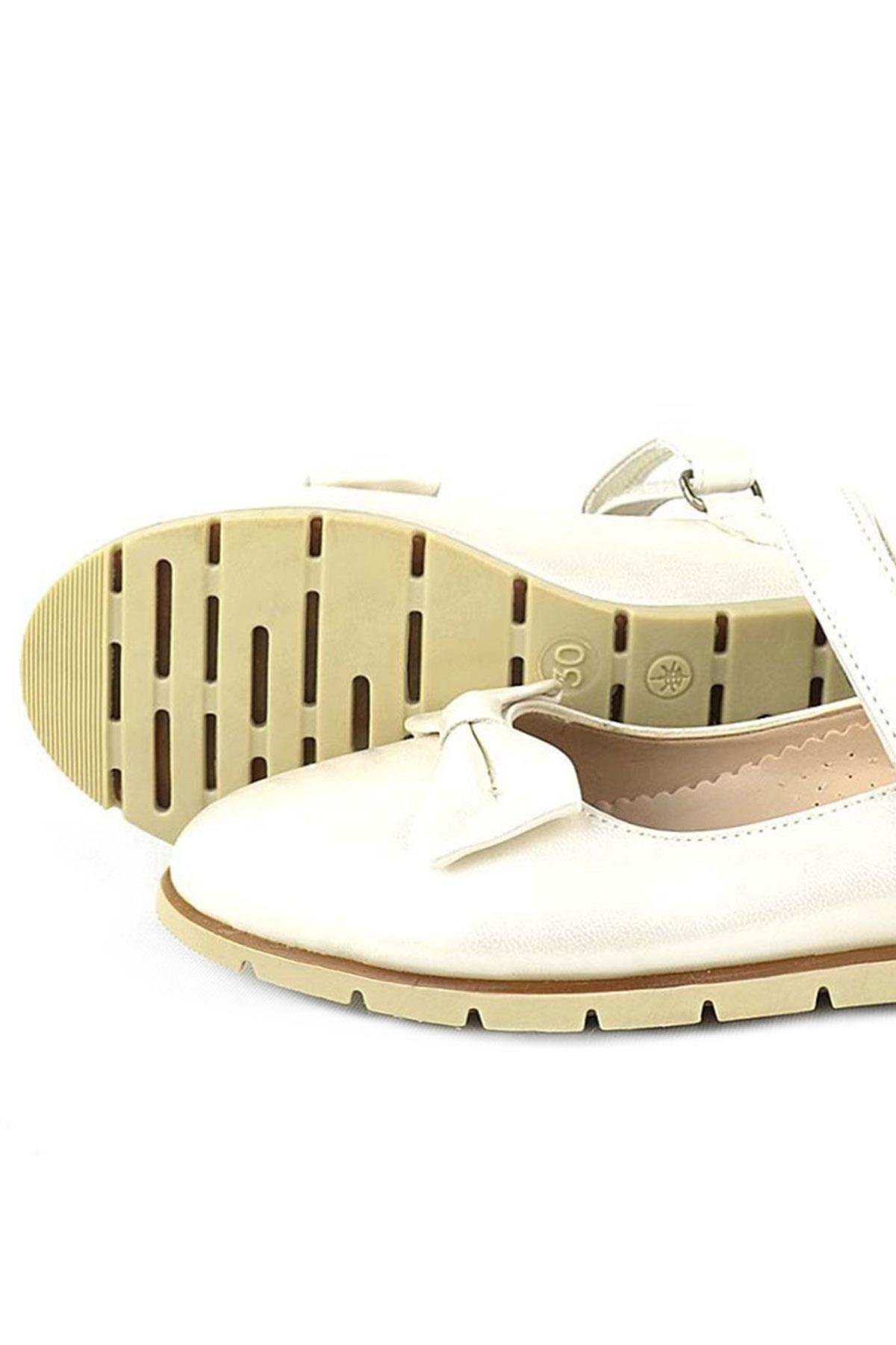 Ekru Rugan Fiyonklu Cırtlı Kız Çocuk Babet - Görsel 7