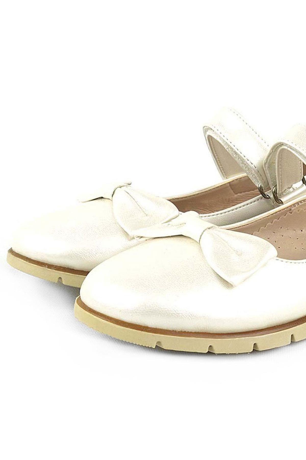 Ekru Rugan Fiyonklu Cırtlı Kız Çocuk Babet - Görsel 8