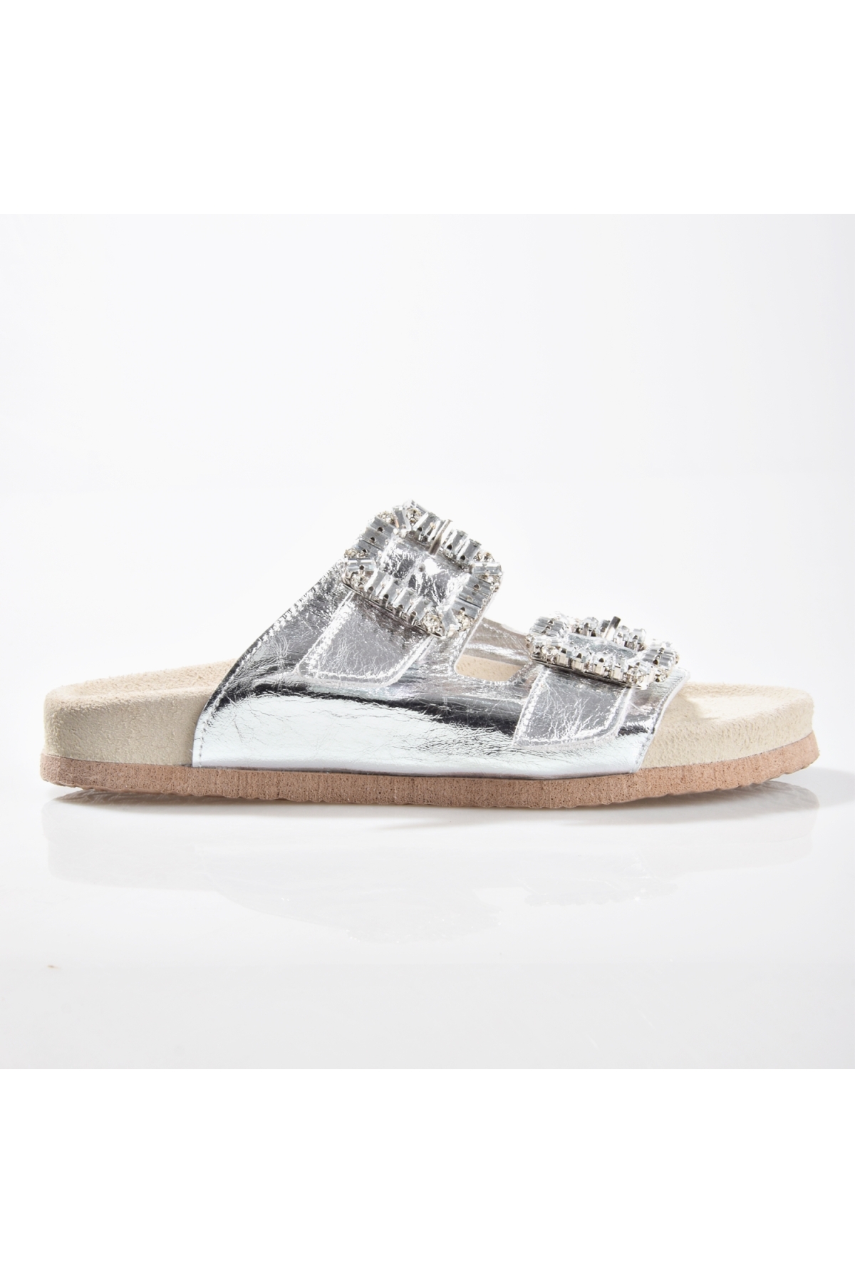 7759 Kadın Hakiki Deri Taşlı Terlik - Görsel 2