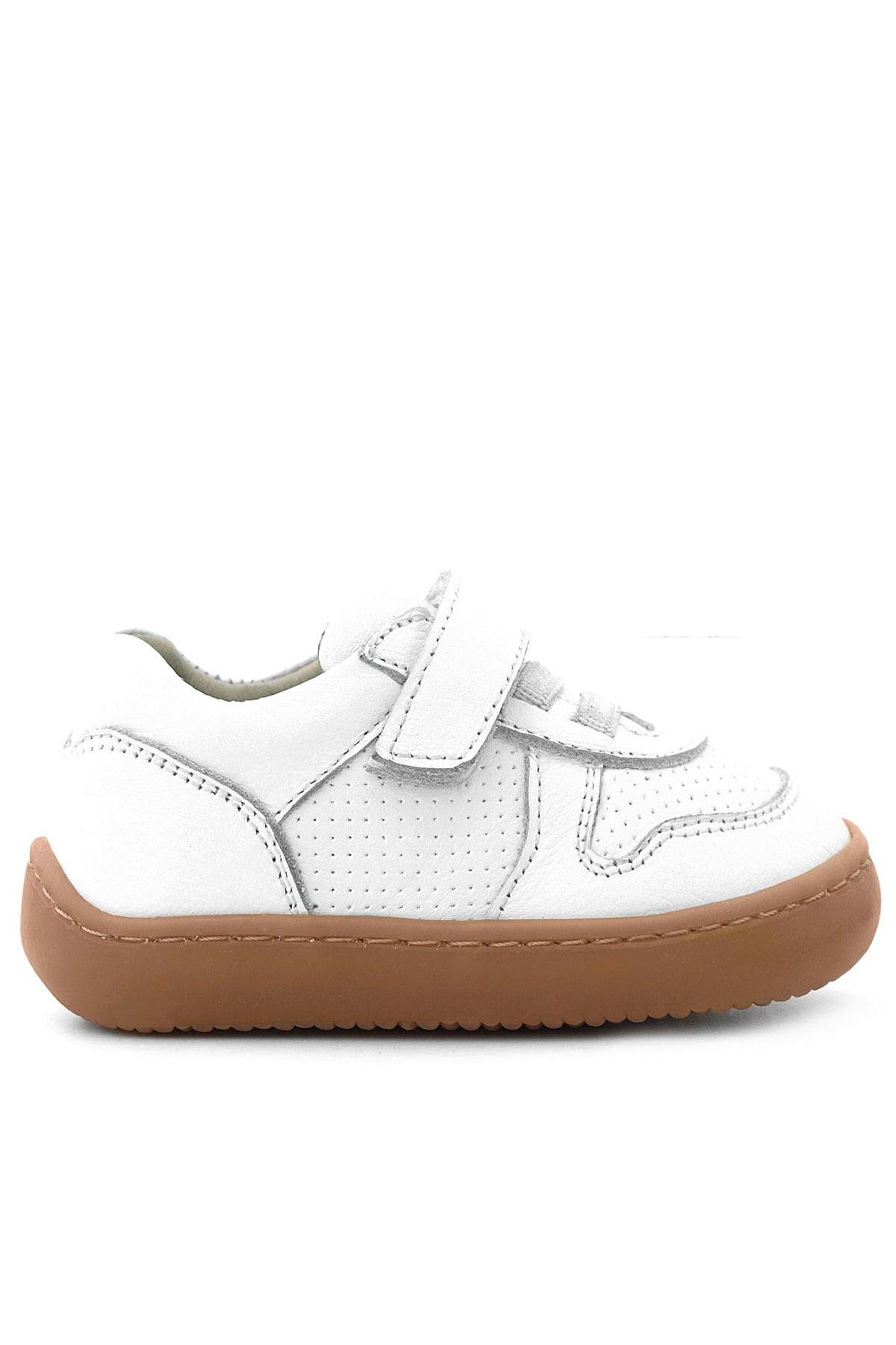 Bob Hakiki Deri Beyaz Barefoot Cırtlı Lastikli Bebek Sneaker Ayakkabı - Görsel 2