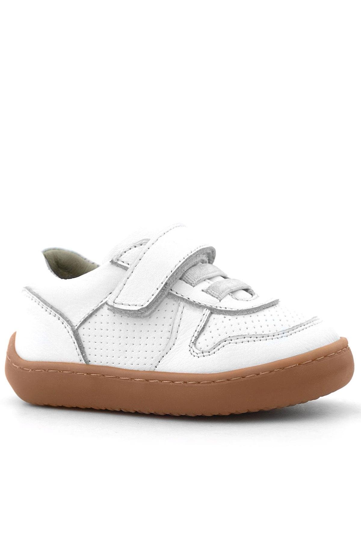 Bob Hakiki Deri Beyaz Barefoot Cırtlı Lastikli Bebek Sneaker Ayakkabı - Görsel 4