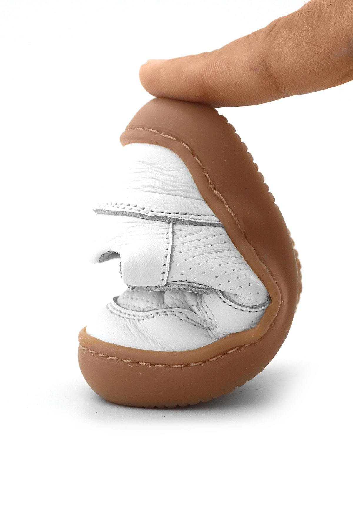 Bob Hakiki Deri Beyaz Barefoot Cırtlı Lastikli Bebek Sneaker Ayakkabı - Görsel 11