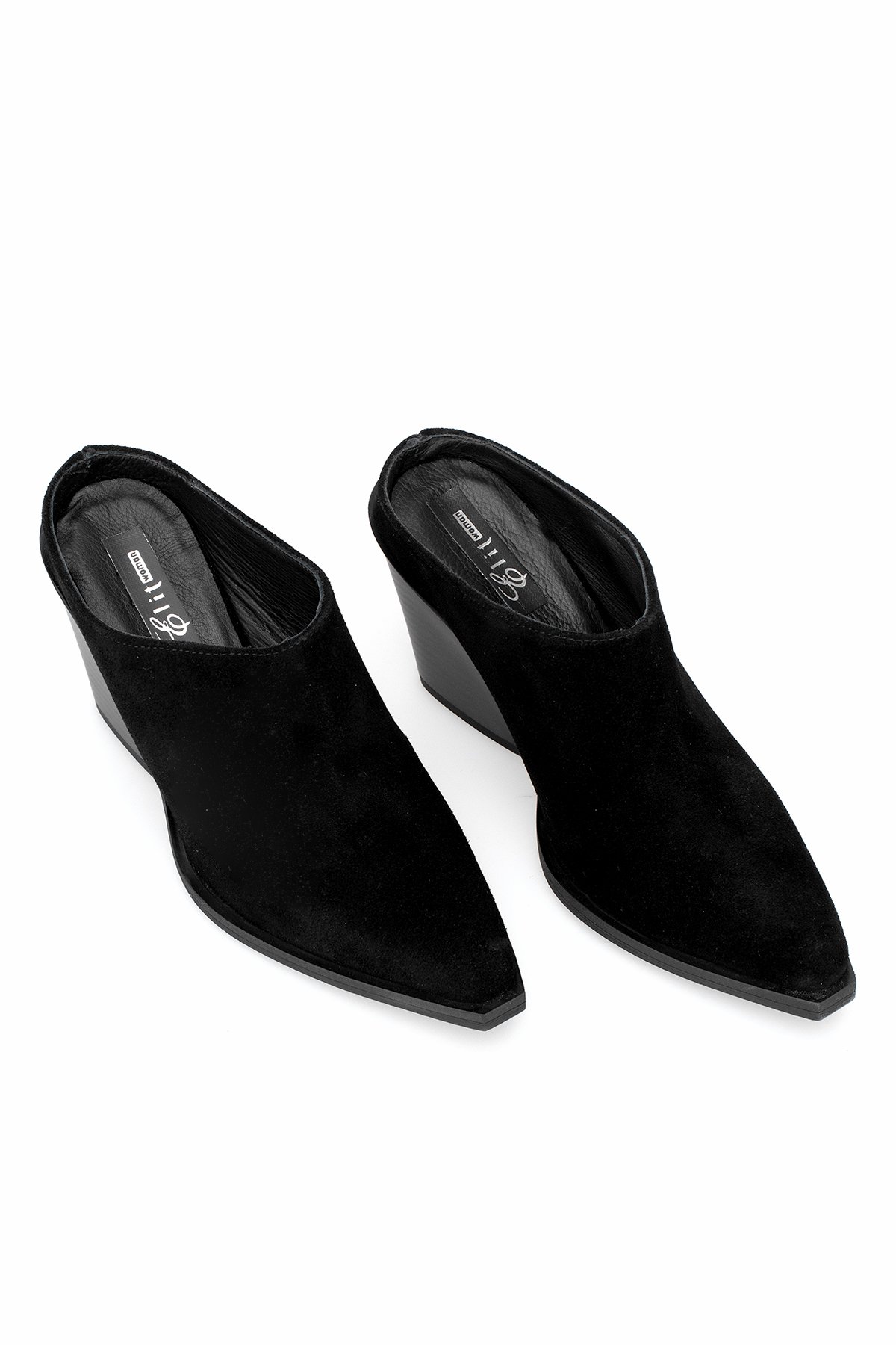 Elit Vega Kadın Hakiki Nubuk Deri Ortopedik Topuklu Terlik Siyah - Görsel 2