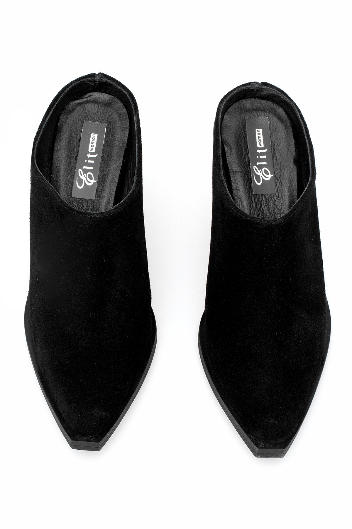 Elit Vega Kadın Hakiki Nubuk Deri Ortopedik Topuklu Terlik Siyah - Görsel 4