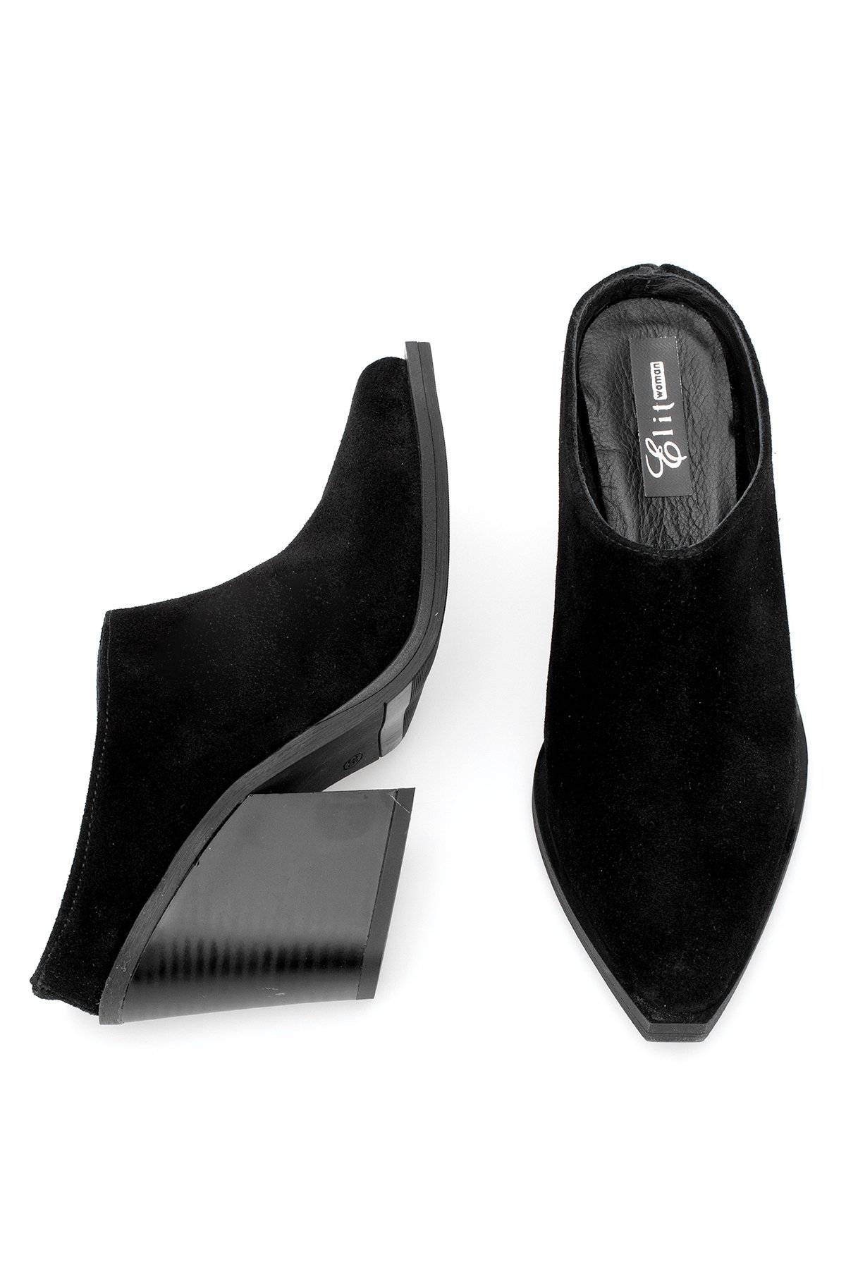 Elit Vega Kadın Hakiki Nubuk Deri Ortopedik Topuklu Terlik Siyah - Görsel 5