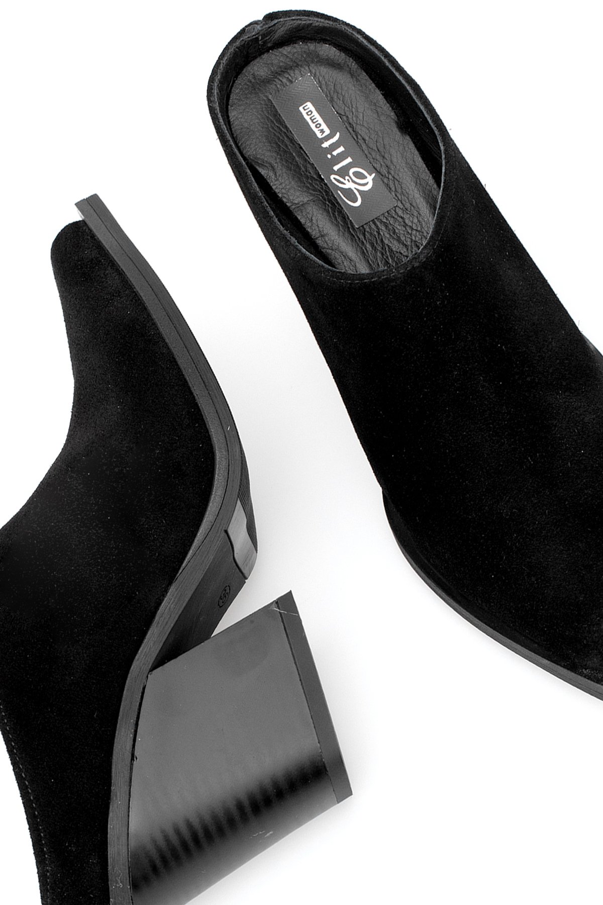 Elit Vega Kadın Hakiki Nubuk Deri Ortopedik Topuklu Terlik Siyah - Görsel 6