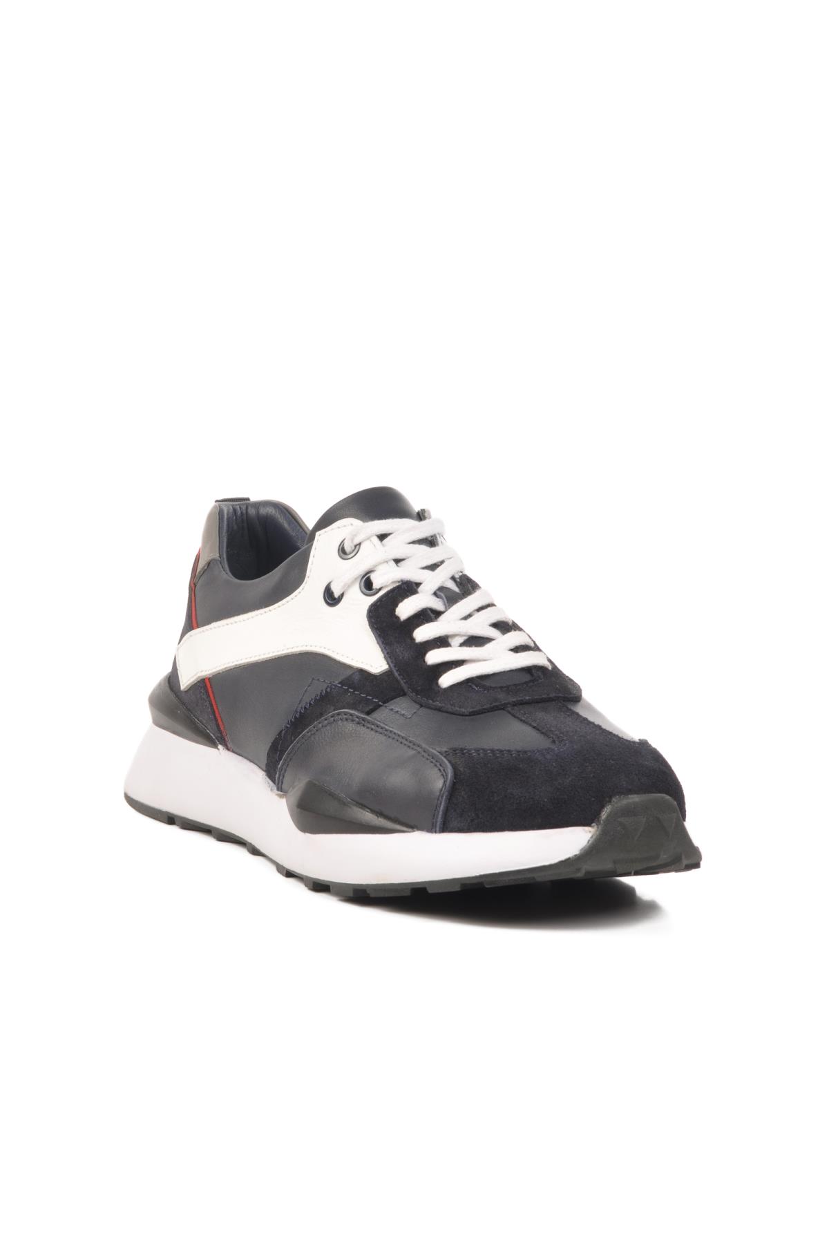 2Y1076M Lacivert-Beyaz Hakiki Deri Erkek Sneaker - Görsel 2