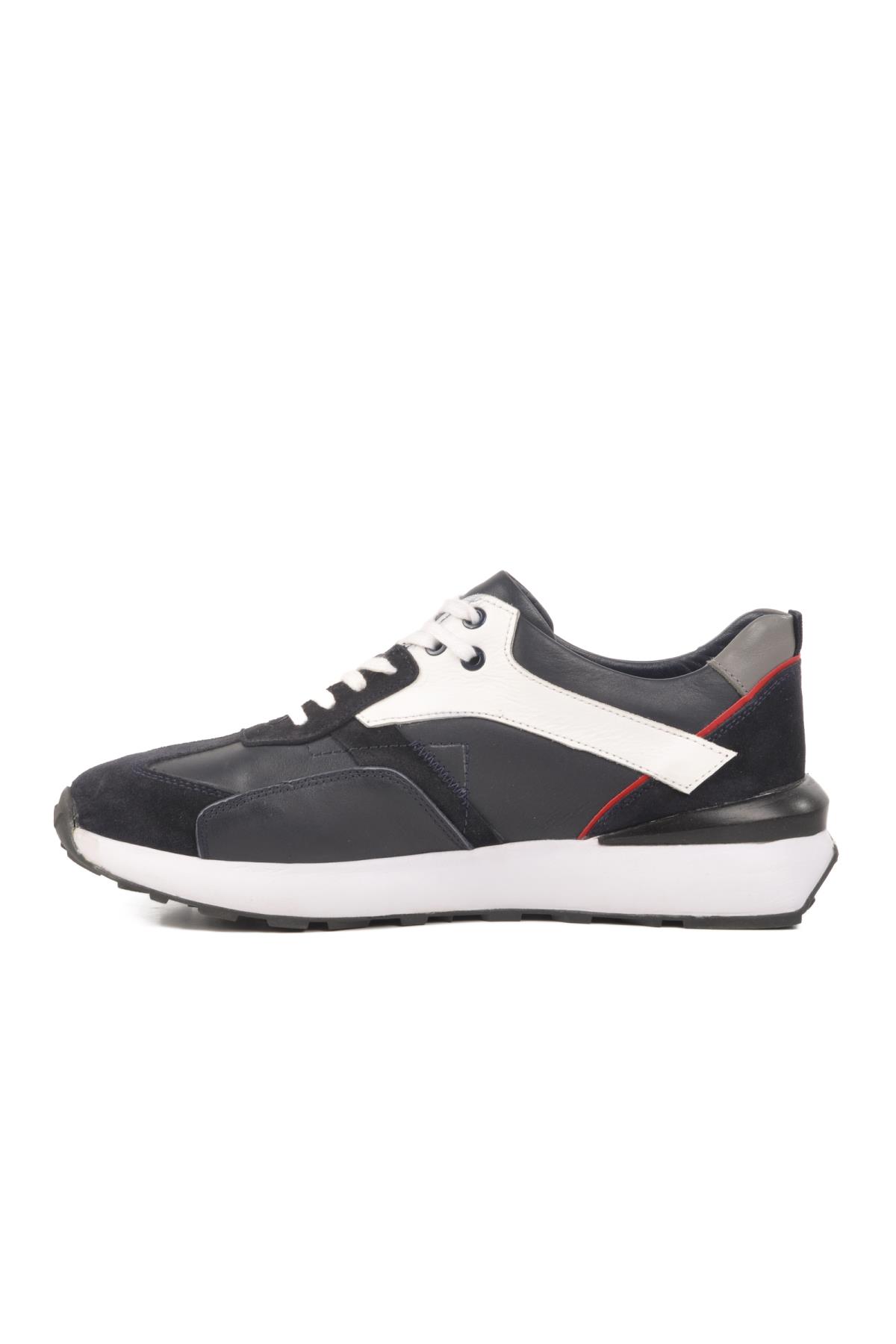 2Y1076M Lacivert-Beyaz Hakiki Deri Erkek Sneaker - Görsel 3