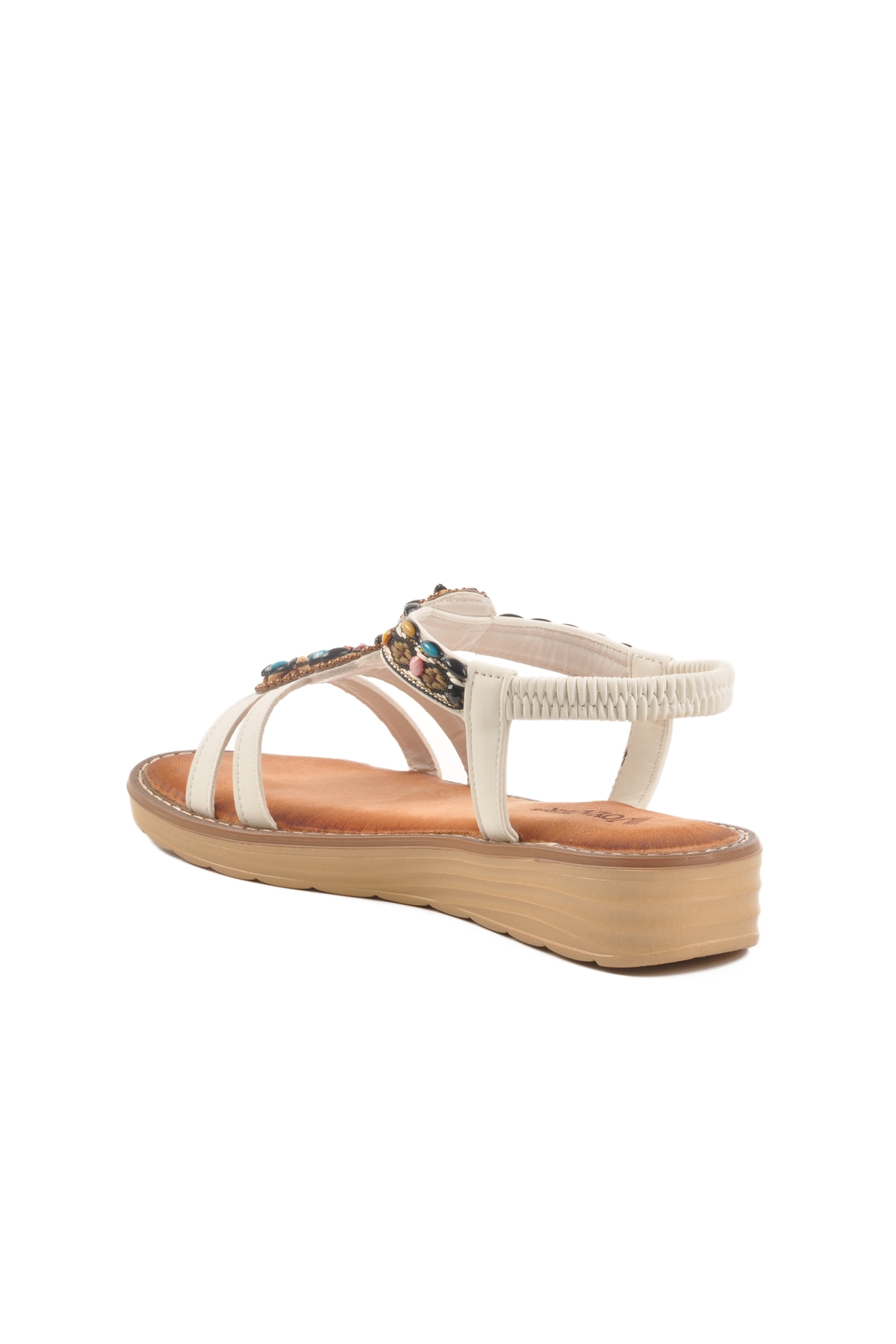 Beyaz Hakiki Deri Taş İşlemeli Kadın Sandalet 9634 Z - Görsel 5