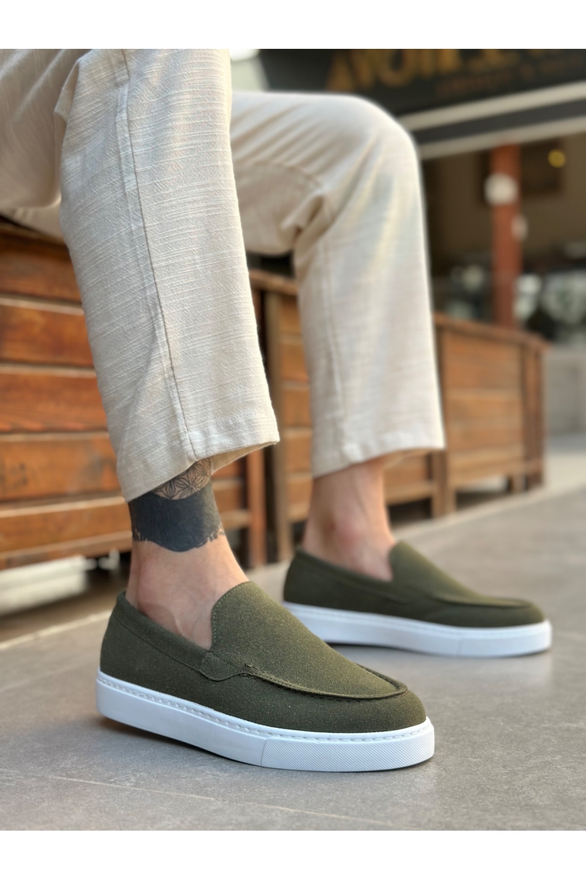 Bağcıksız Erkek Casual Ayakkabı HAKİ SÜET (BEYAZ TABAN) - Görsel 2