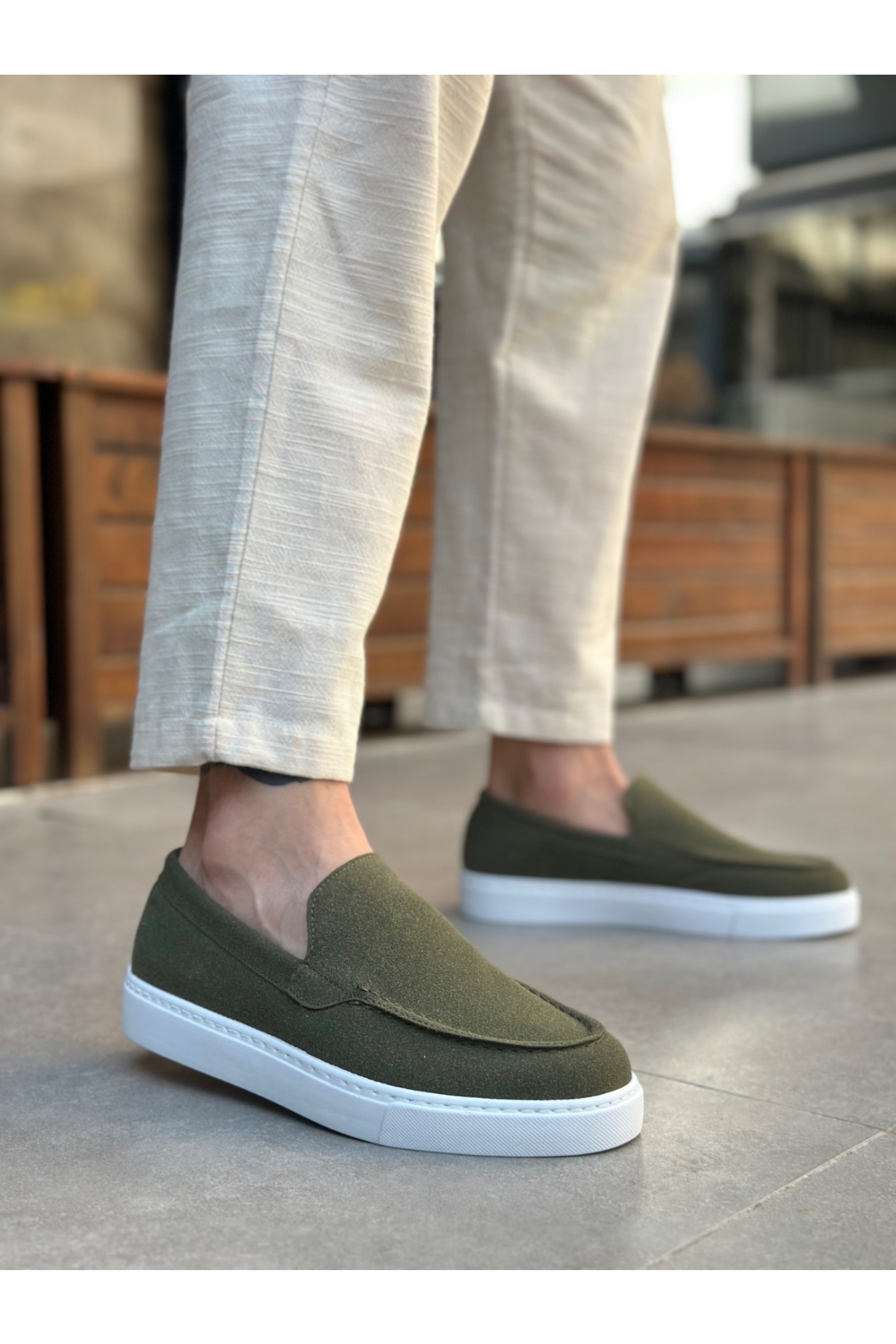 Bağcıksız Erkek Casual Ayakkabı HAKİ SÜET (BEYAZ TABAN) - Görsel 3