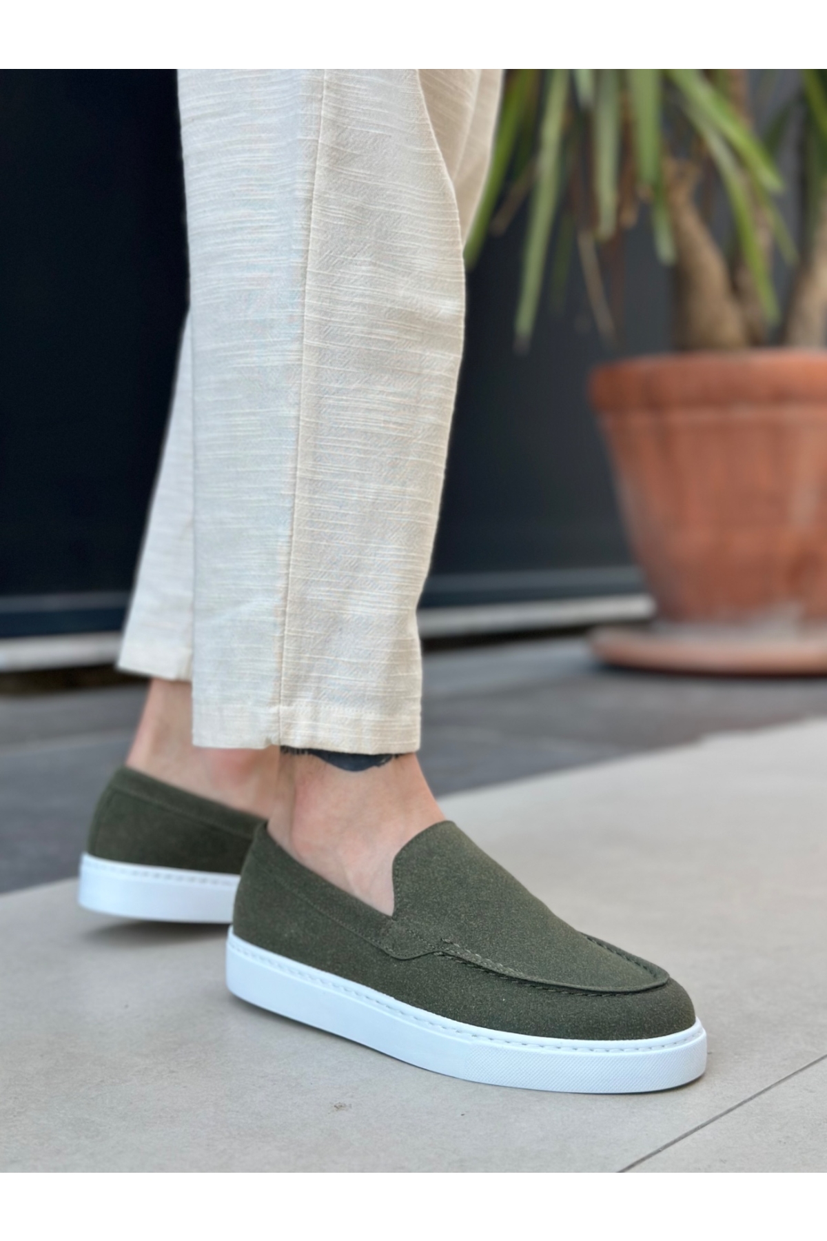 Bağcıksız Erkek Casual Ayakkabı HAKİ SÜET (BEYAZ TABAN) - Görsel 5