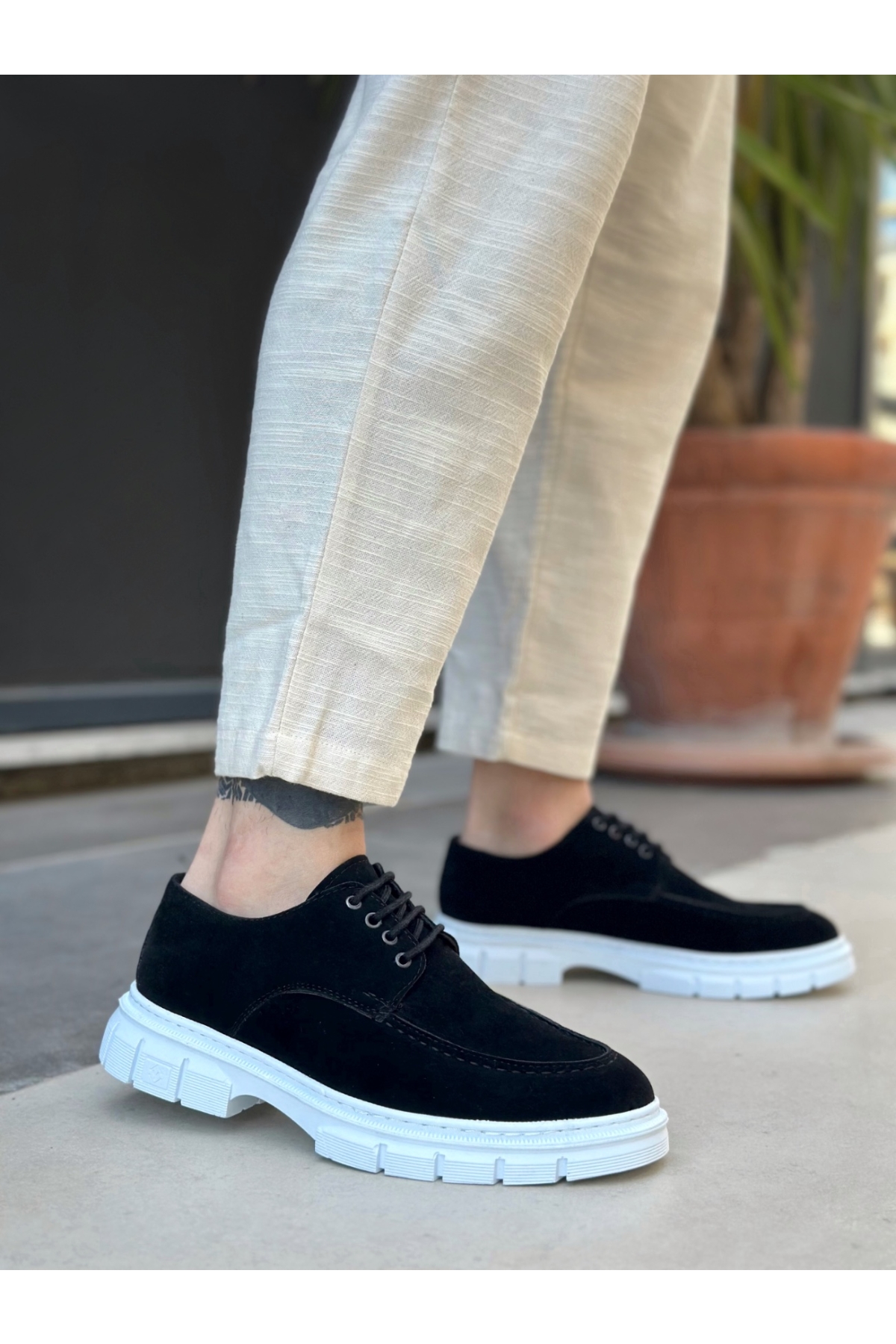 Bağcıklı Erkek Casual Ayakkabı SİYAH SÜET (BEYAZ TABAN) - Görsel 2