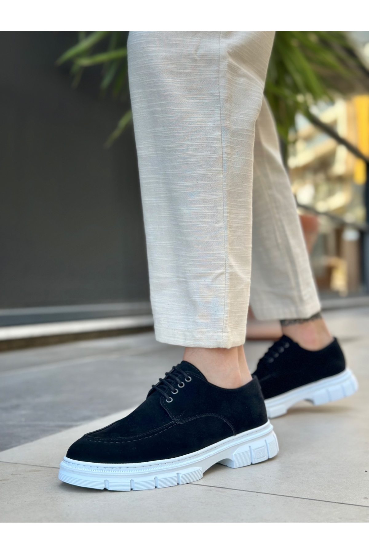 Bağcıklı Erkek Casual Ayakkabı SİYAH SÜET (BEYAZ TABAN) - Görsel 3