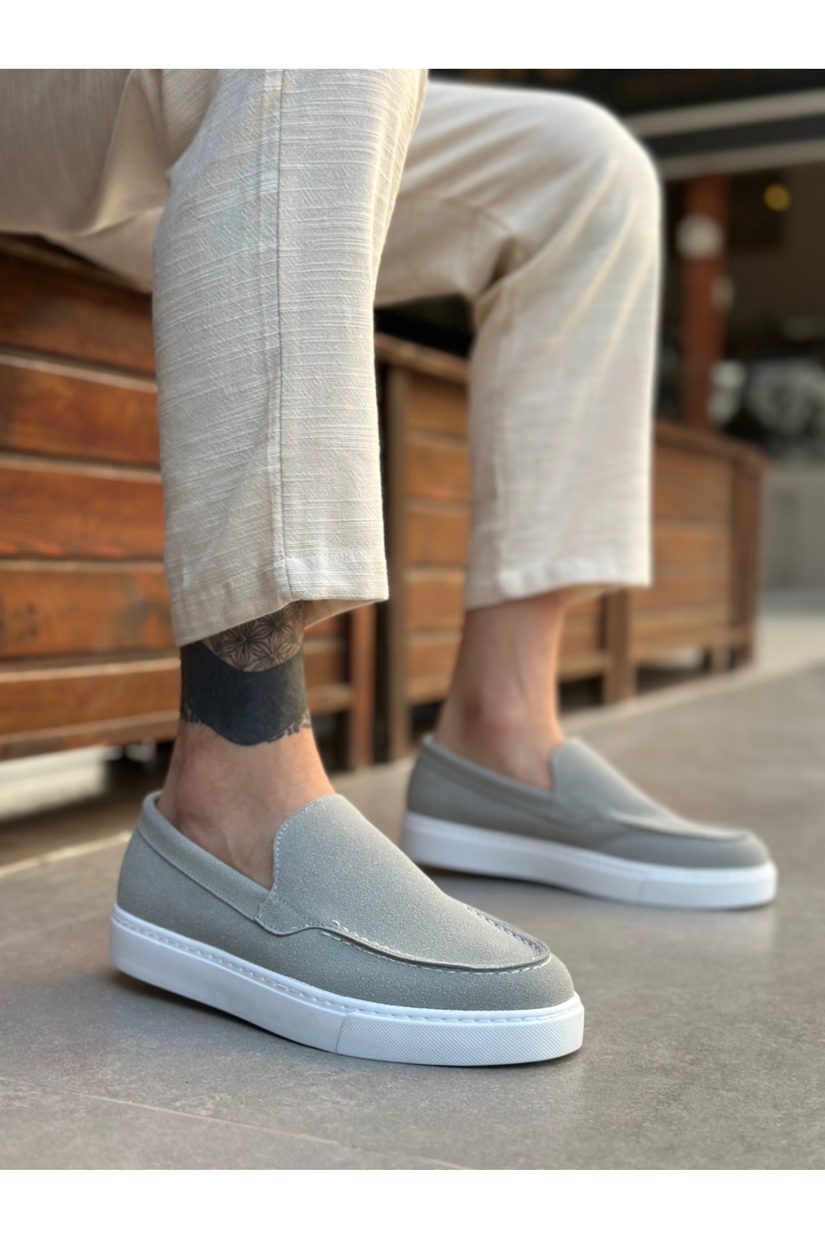 Bağcıksız Erkek Casual Ayakkabı GRİ SÜET (BEYAZ TABAN) - Görsel 2