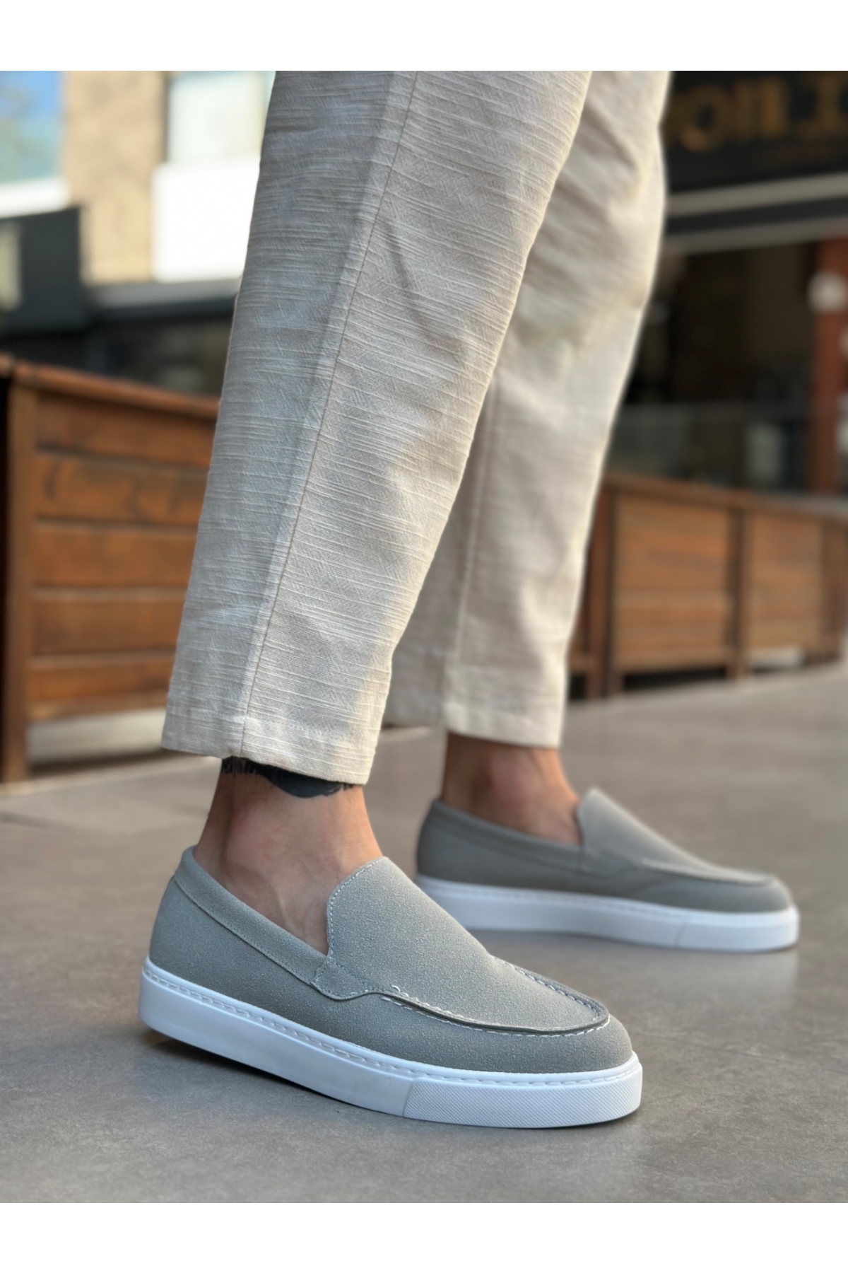 Bağcıksız Erkek Casual Ayakkabı GRİ SÜET (BEYAZ TABAN) - Görsel 3