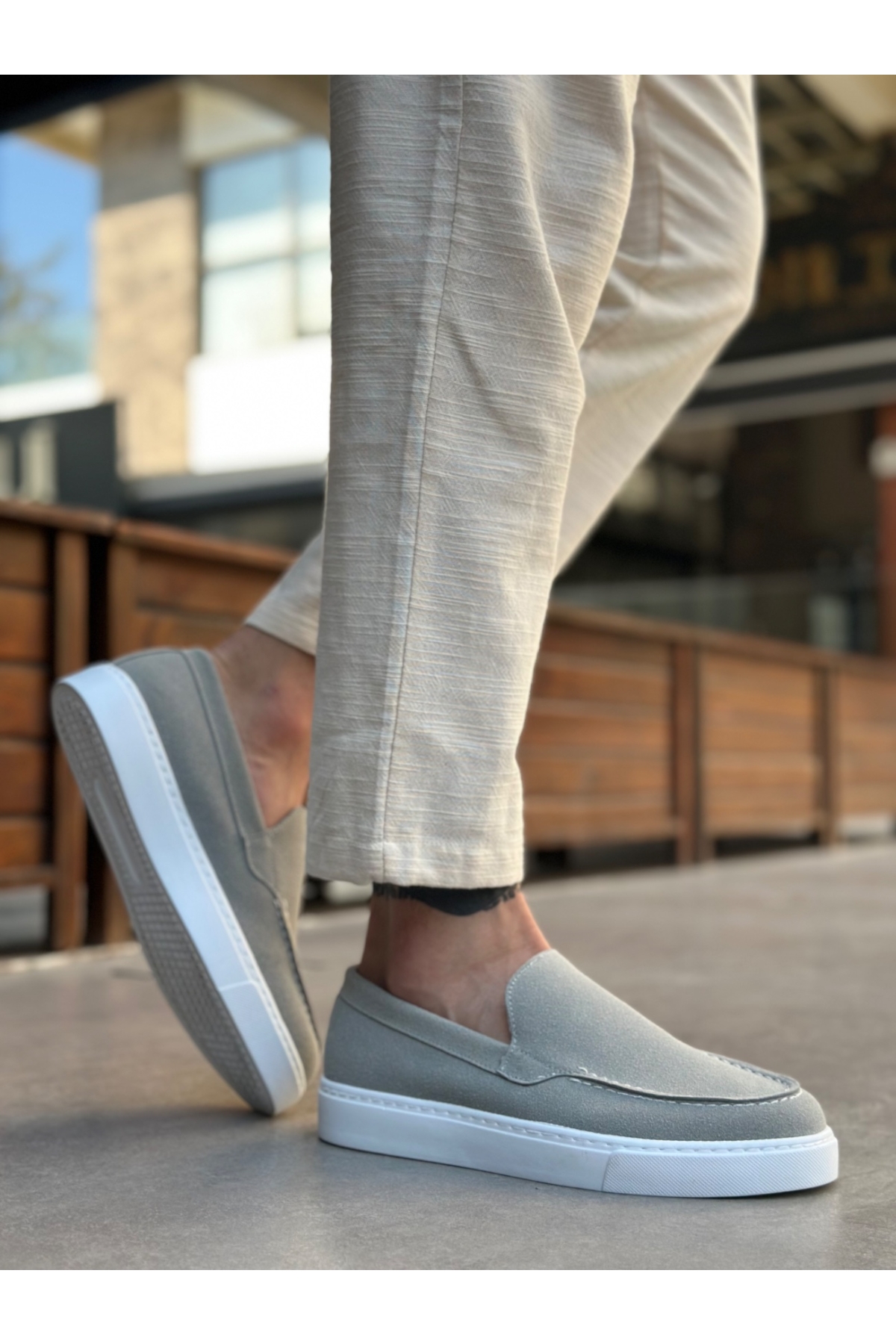 Bağcıksız Erkek Casual Ayakkabı GRİ SÜET (BEYAZ TABAN) - Görsel 4