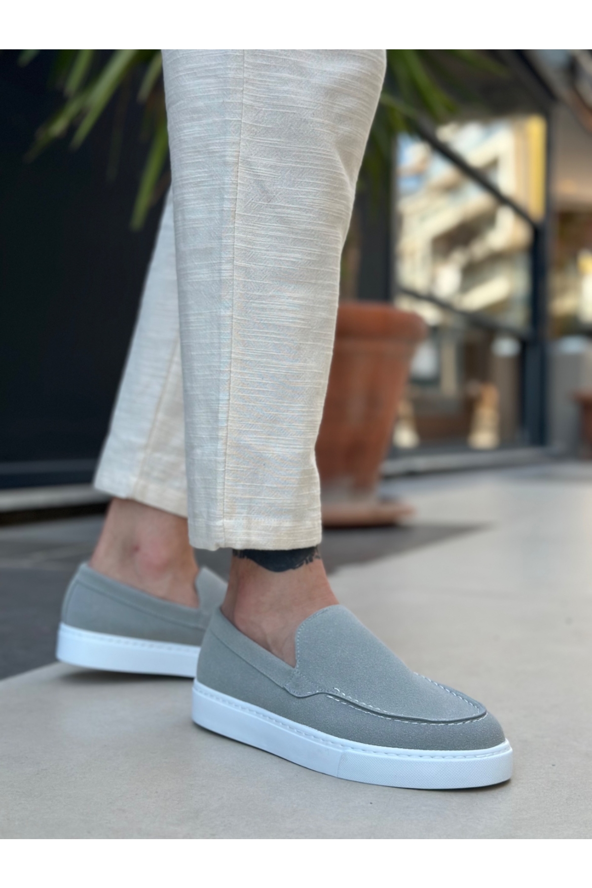 Bağcıksız Erkek Casual Ayakkabı GRİ SÜET (BEYAZ TABAN) - Görsel 5
