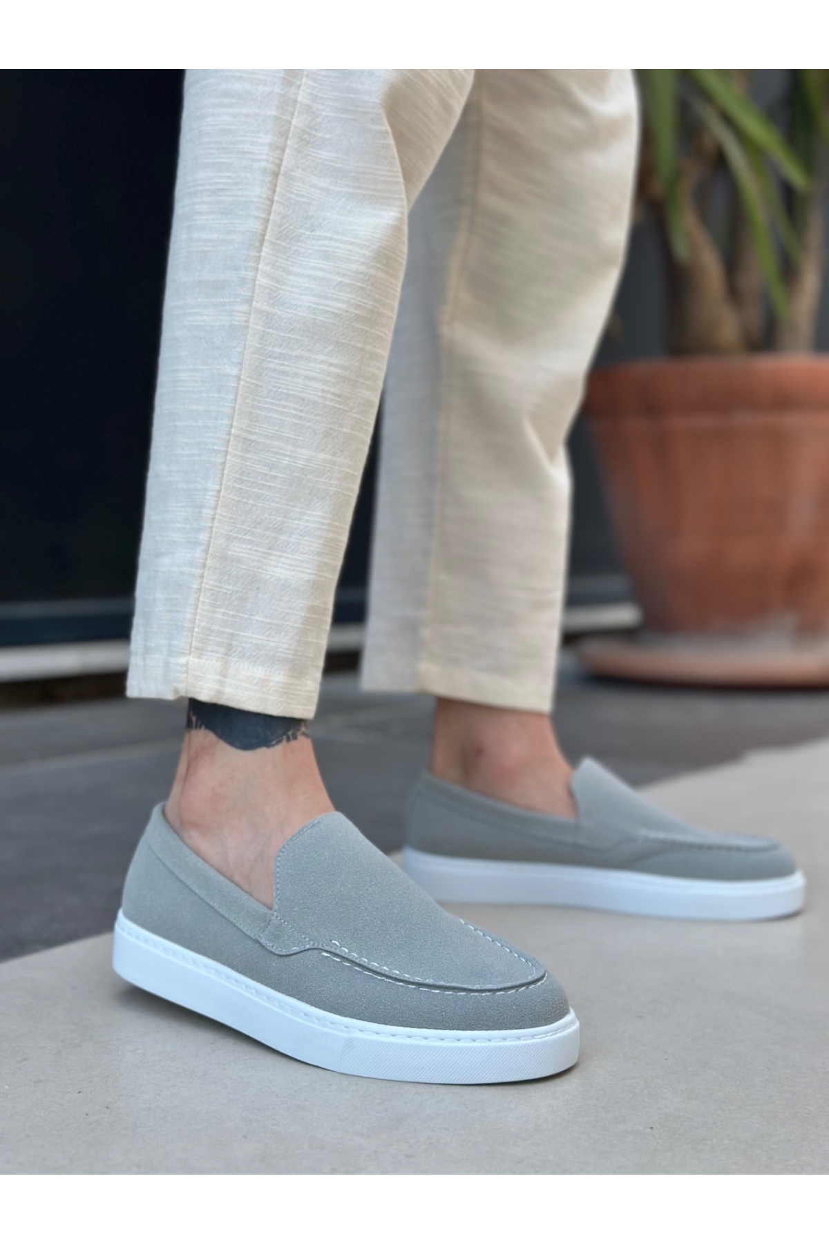 Bağcıksız Erkek Casual Ayakkabı GRİ SÜET (BEYAZ TABAN) - Görsel 6