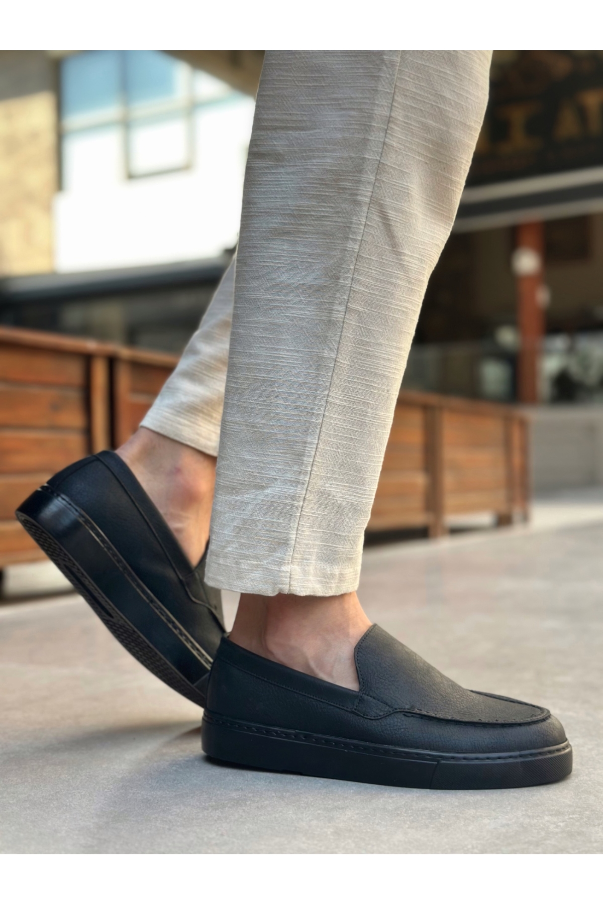 Bağcıksız Erkek Casual Ayakkabı SİYAH (SİYAH TABAN) - Görsel 4