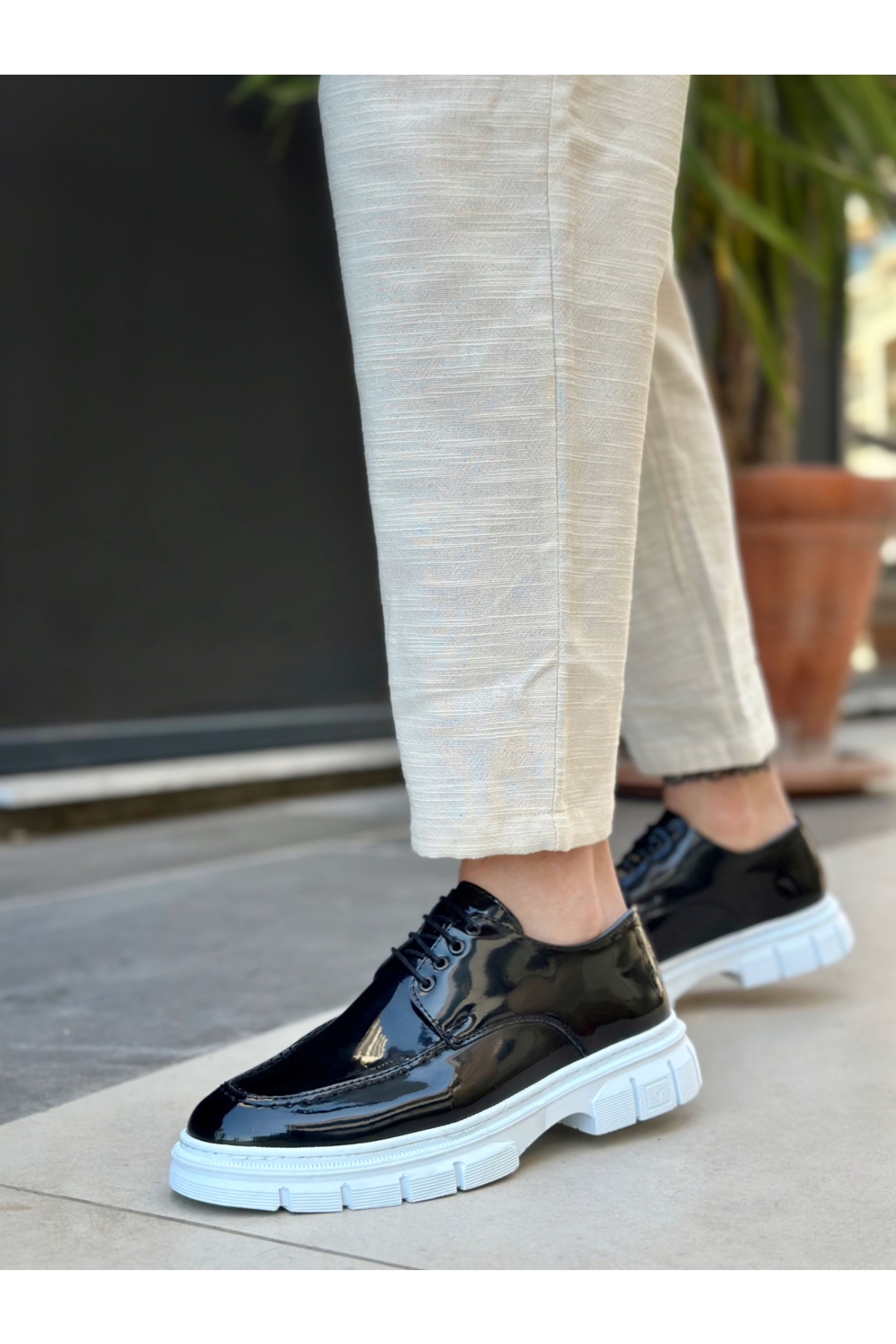 Bağcıklı Erkek Casual Ayakkabı SİYAH RUGAN (BEYAZ TABAN) - Görsel 3