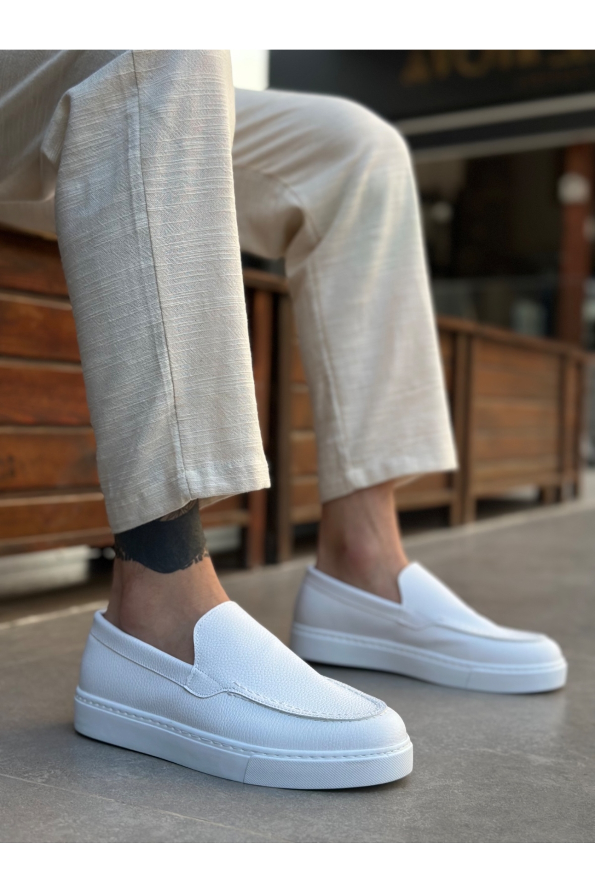 Bağcıksız Erkek Casual Ayakkabı BEYAZ (BEYAZ TABAN) - Görsel 2