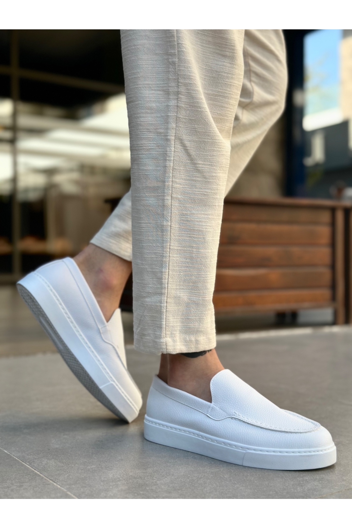 Bağcıksız Erkek Casual Ayakkabı BEYAZ (BEYAZ TABAN) - Görsel 3